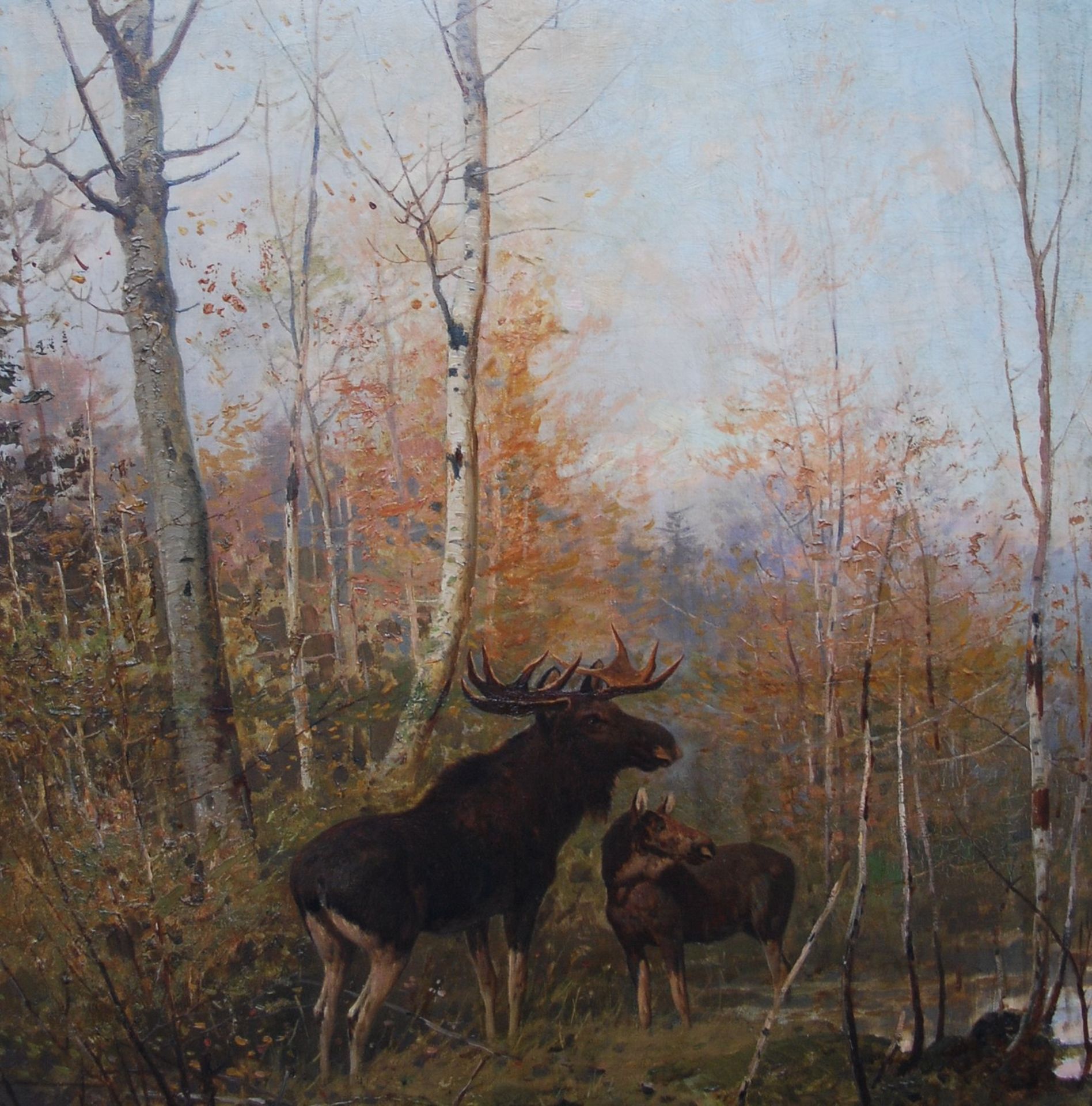 Efim TIKHMENEV (1869-1934), 1909 "Elche im Herbstwald", Öl/Leinen, ,82x67 cm, gerahmt, RG 100x84 cm, - Image 5 of 8