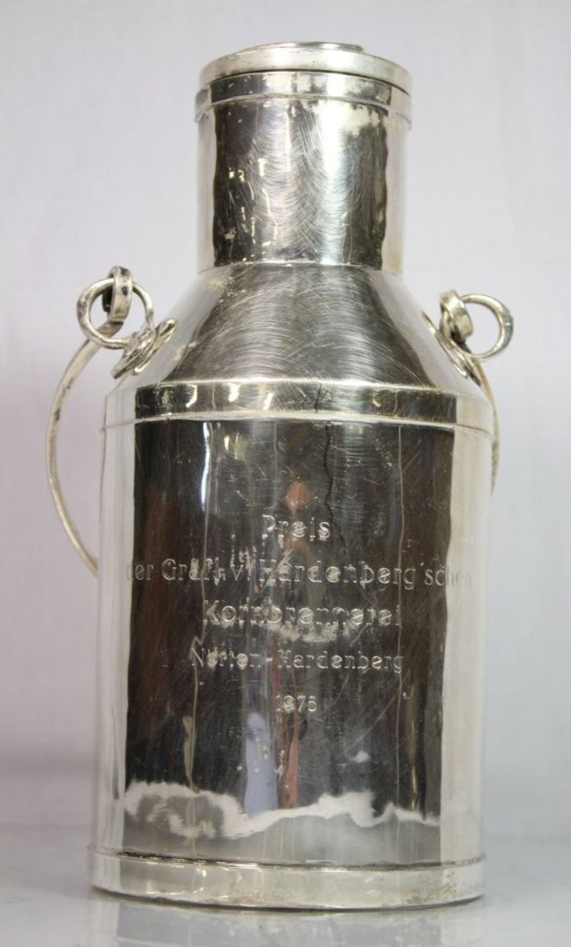 Milchkanne, 800er Silber, Gravur "Preis der Gräfl. v. Hardenberg'schen Kornbrennerei Nörten