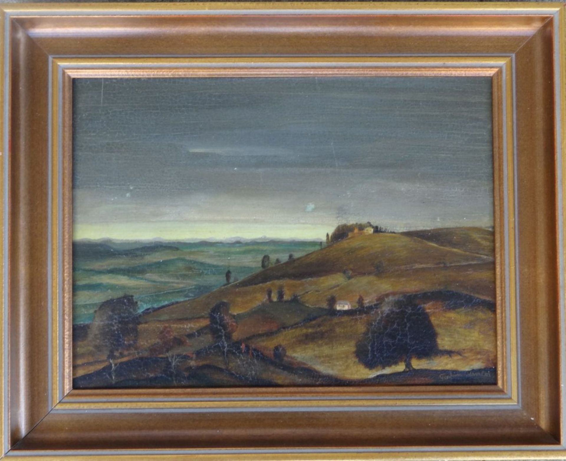 unleserl. signierte weite Landschaft, Öl/Platte. gerahmt, RG 24x30 cm, 19.Jhd- - -22.61 % buyer's - Bild 2 aus 6