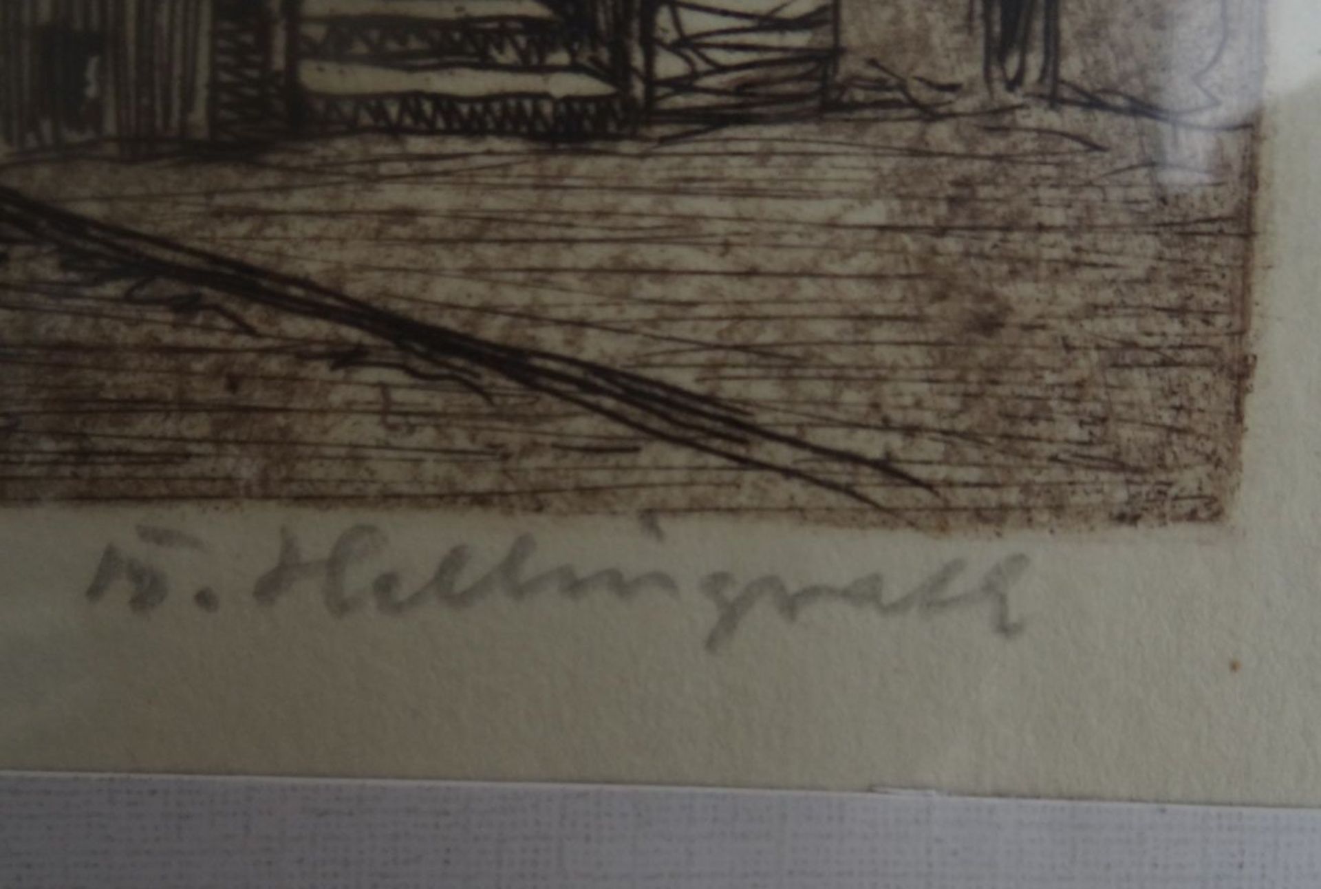 Berthold HELLINGRATH (1877-1954), Danziger Strassenfront, orig. Radierung, ger/Glas, RG 49x34 - Bild 3 aus 3