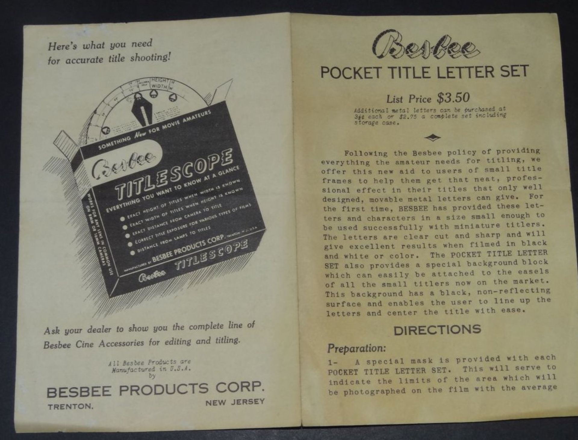Karton "Besbee" Pocket title letter set, USA, Vollständigkeit nicht überprüft, 12x16- - -22.61 % - Bild 3 aus 3