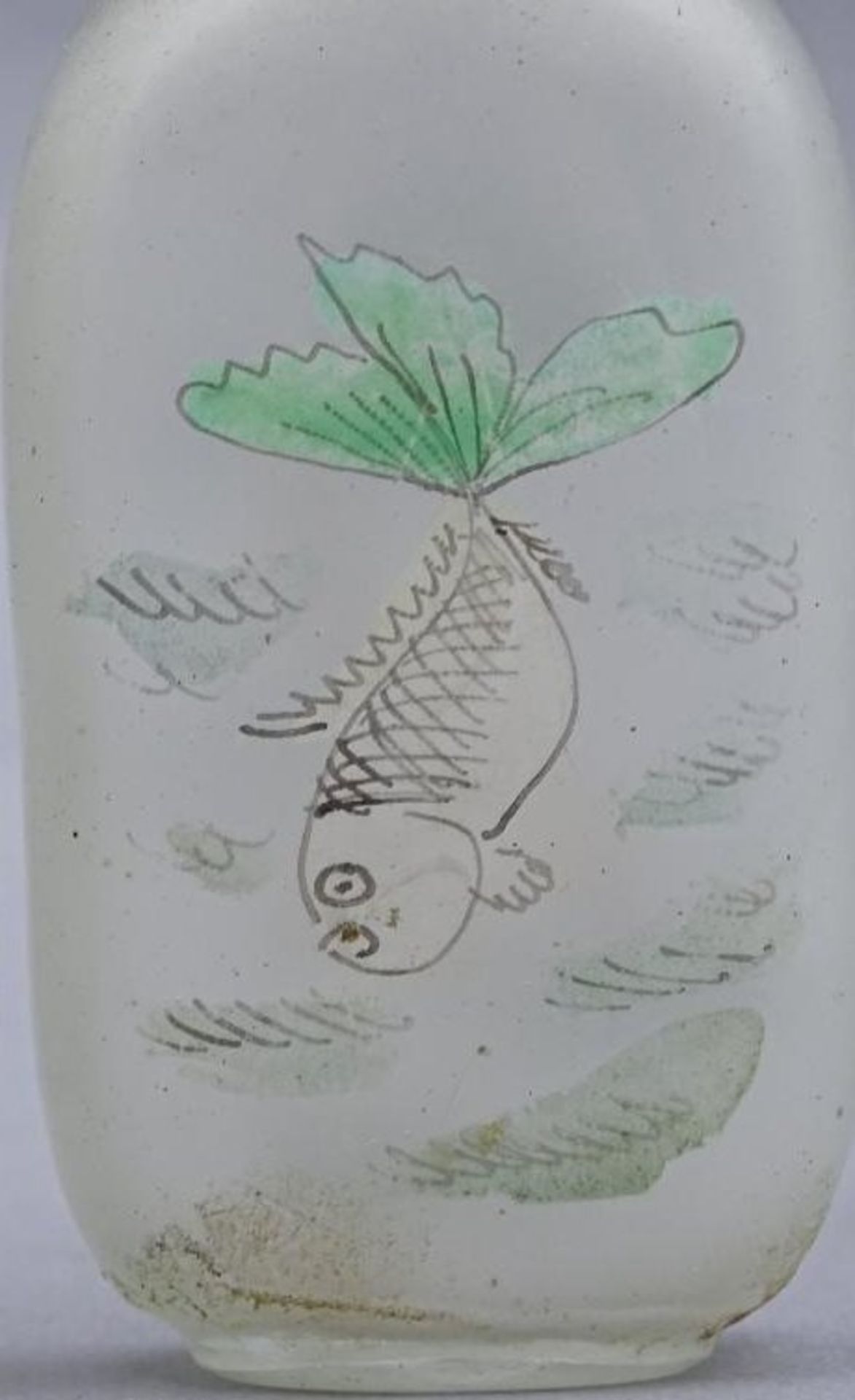 Glas Snuffbottle, Zwischwenglasbemalung mit Reiher und Goldfisch, mit auf Karte, Lempertz 1969- - - - Bild 7 aus 9