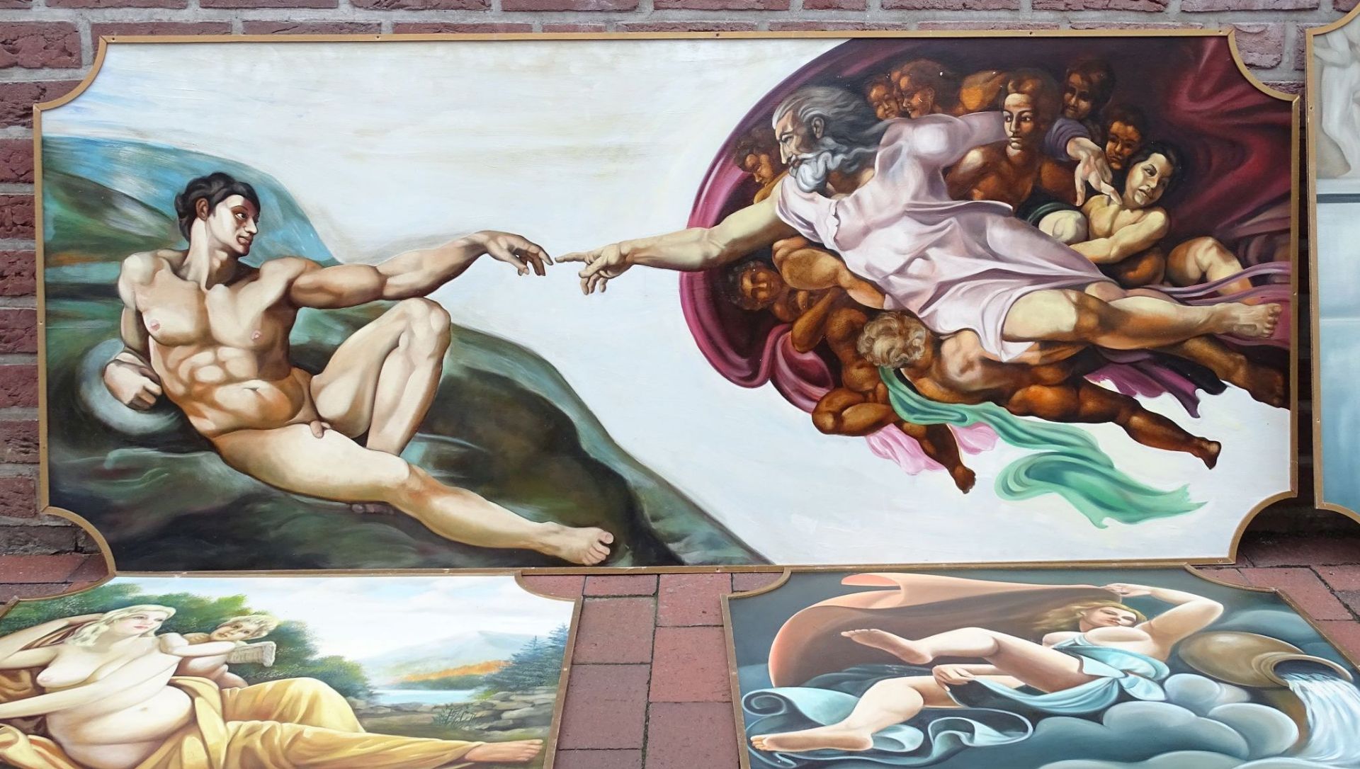 4x anonyme Gemälde nach Michelangelo, Öl/Platte, grösste 80x185 cm, Rest ca. 80x70- - -22.61 % - Image 2 of 10