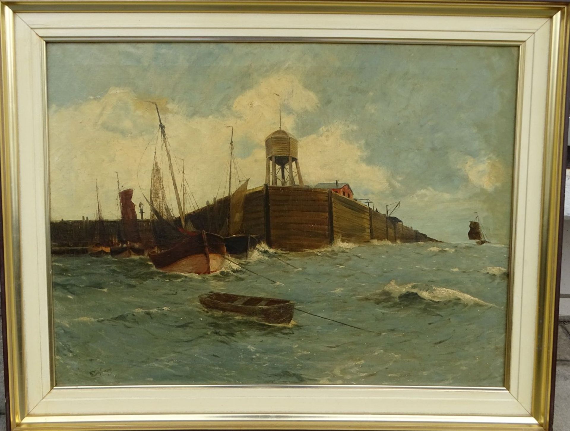 E. Schümann, Ddf., "Boote im Hafen", Öl/Leinen, gerahmt, 74x99- - -22.61 % buyer's premium on the - Bild 2 aus 6