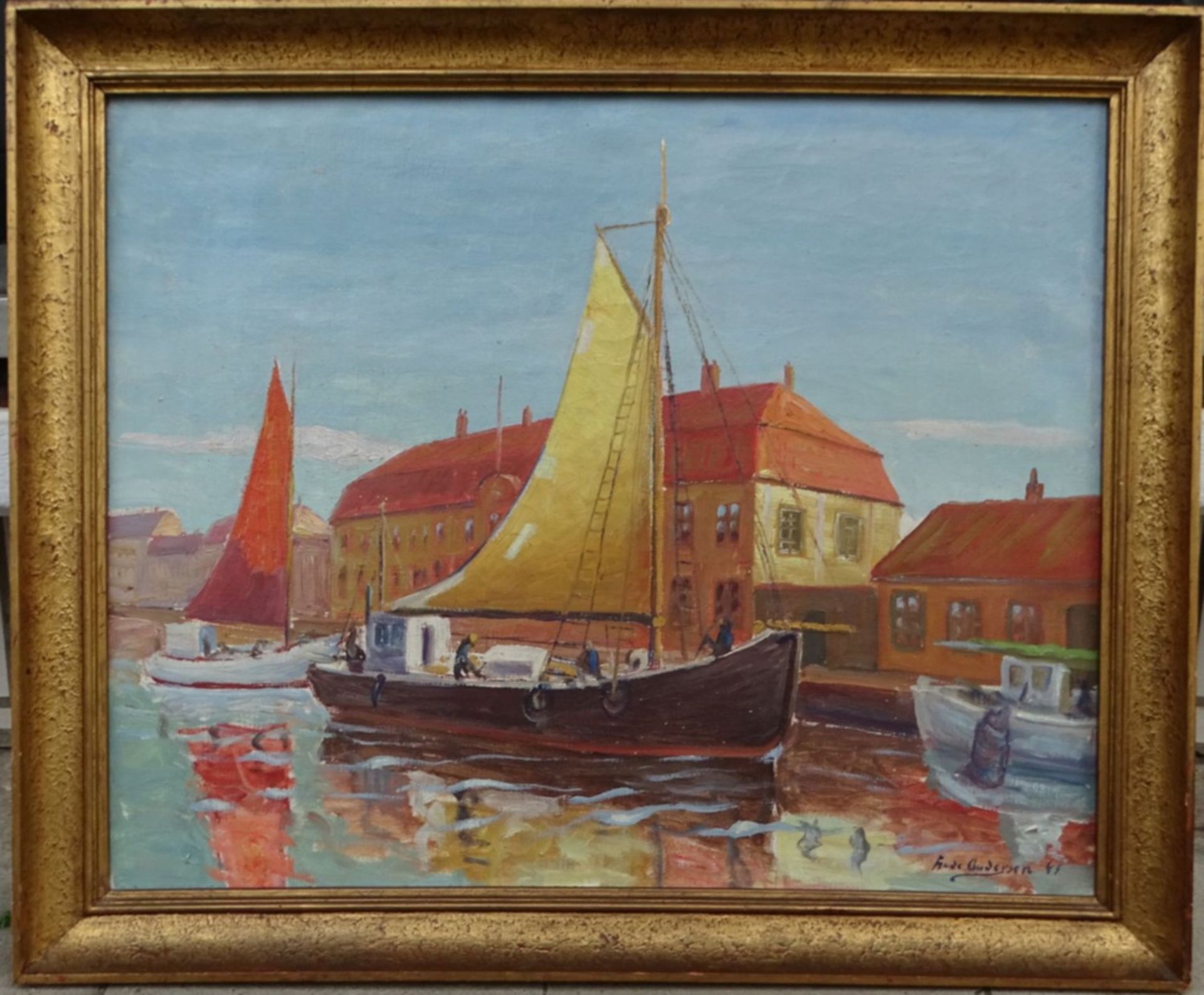 Trude Andersen, 1946 "Lastensegler im Kanal", Öl/Leinen, gerahmt, RG 78x93 c- - -22.61 % buyer's - Bild 2 aus 4