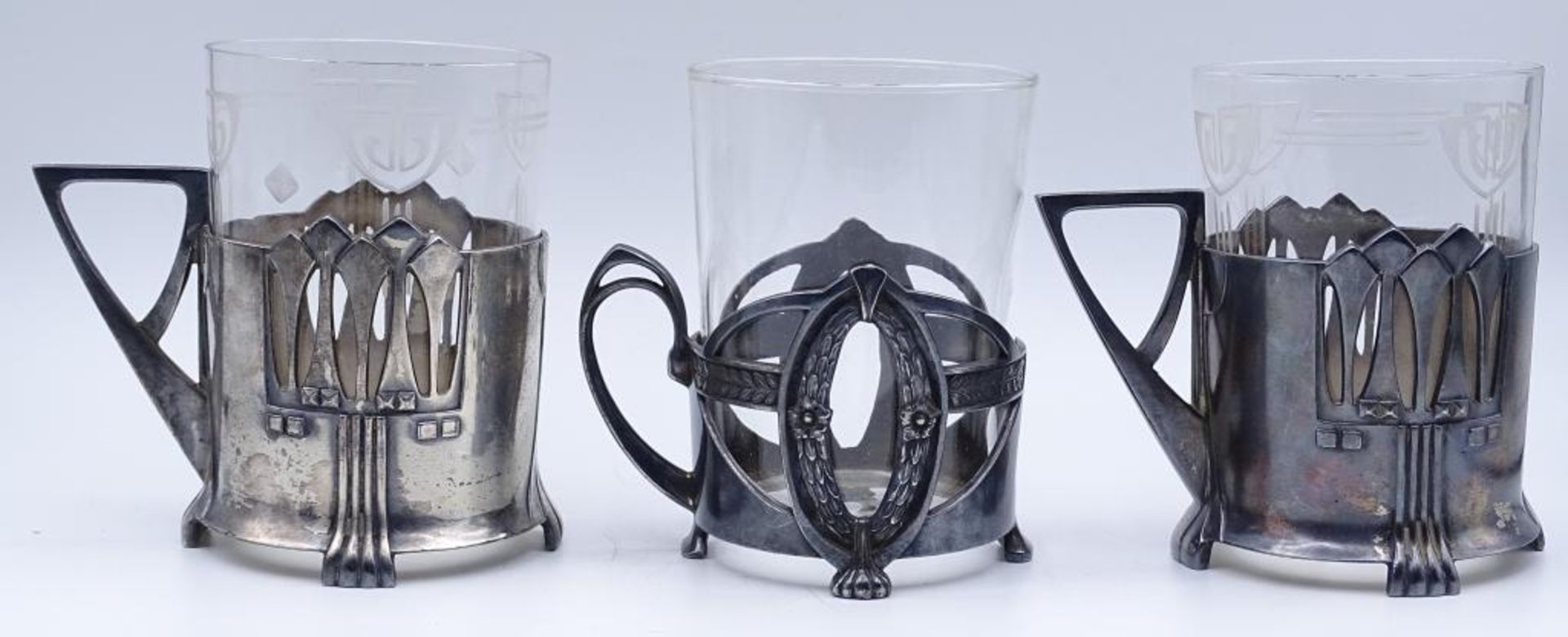 5x Jugendstil Teegläser,WMF- Straussenmarke,Unterschiedliches Glas,H-9,5-10c- - -22.61 % buyer's - Bild 4 aus 8