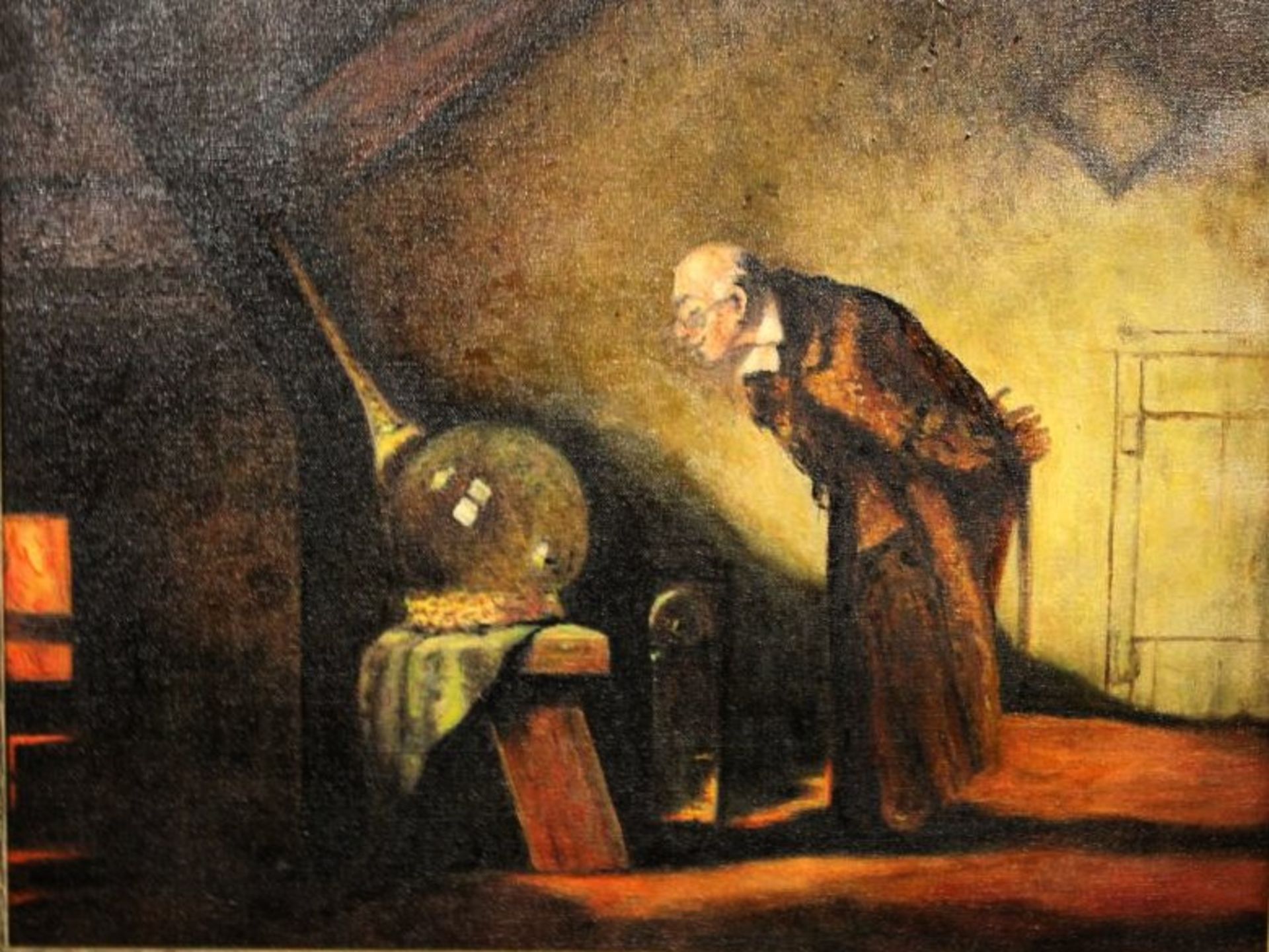 Der alchemist, Kopie nach Spitzweg, verso signiert Stritmatter, Öl/Leinwand, gerahmt, RG 49 x 59cm.-