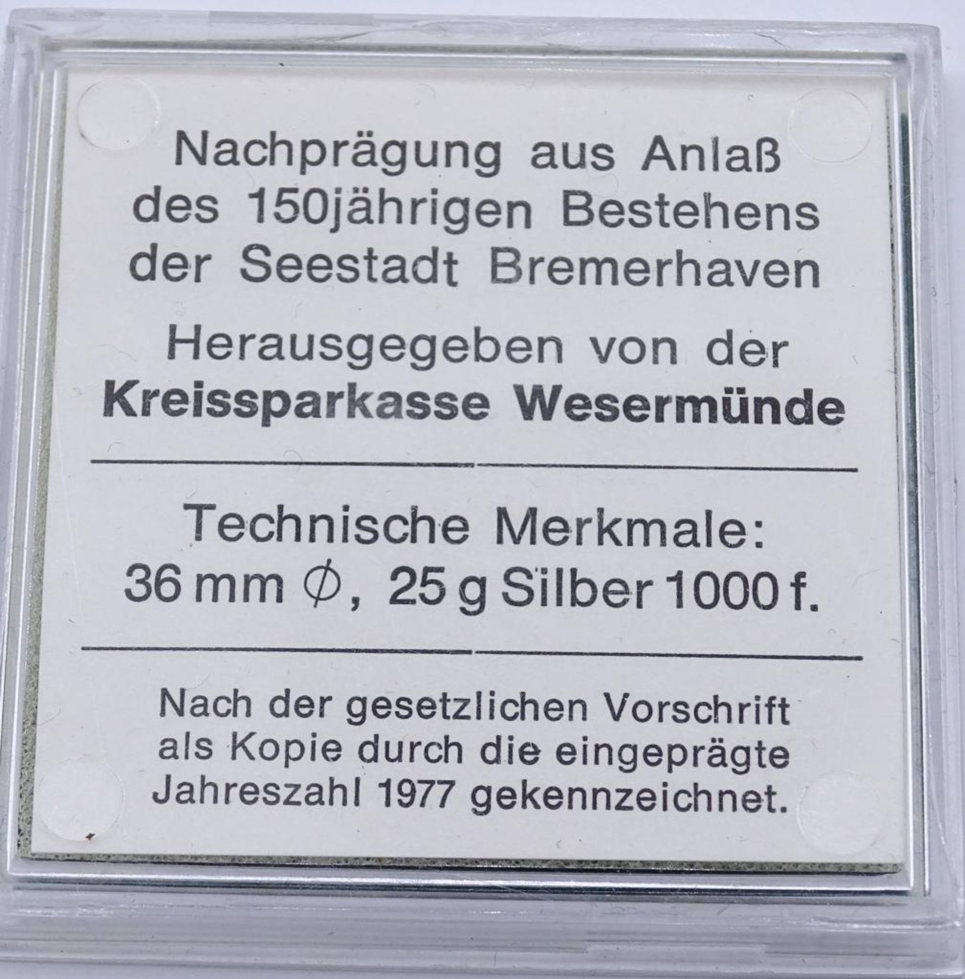 Nachprägung : 5 Reichsmark 100 Jahre Bremerhaven, 1977 , Silbe- - -22.61 % buyer's premium on the - Bild 4 aus 4