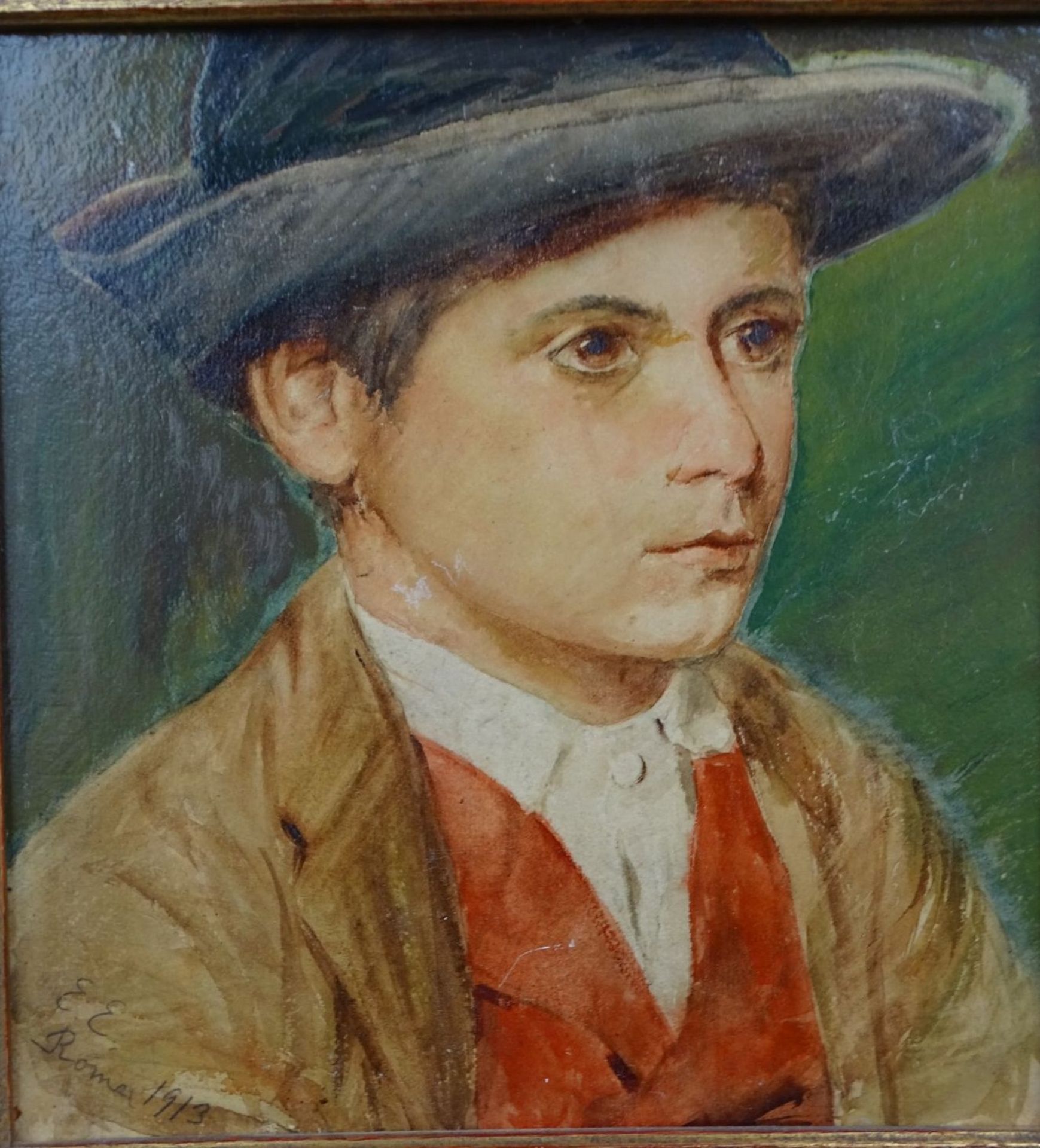 E.E., Roma 1913 "Portrait eines jungen Mannes", Öl/Platte, gerahmt, RG 43x42 c- - -22.61 % buyer's - Bild 2 aus 4