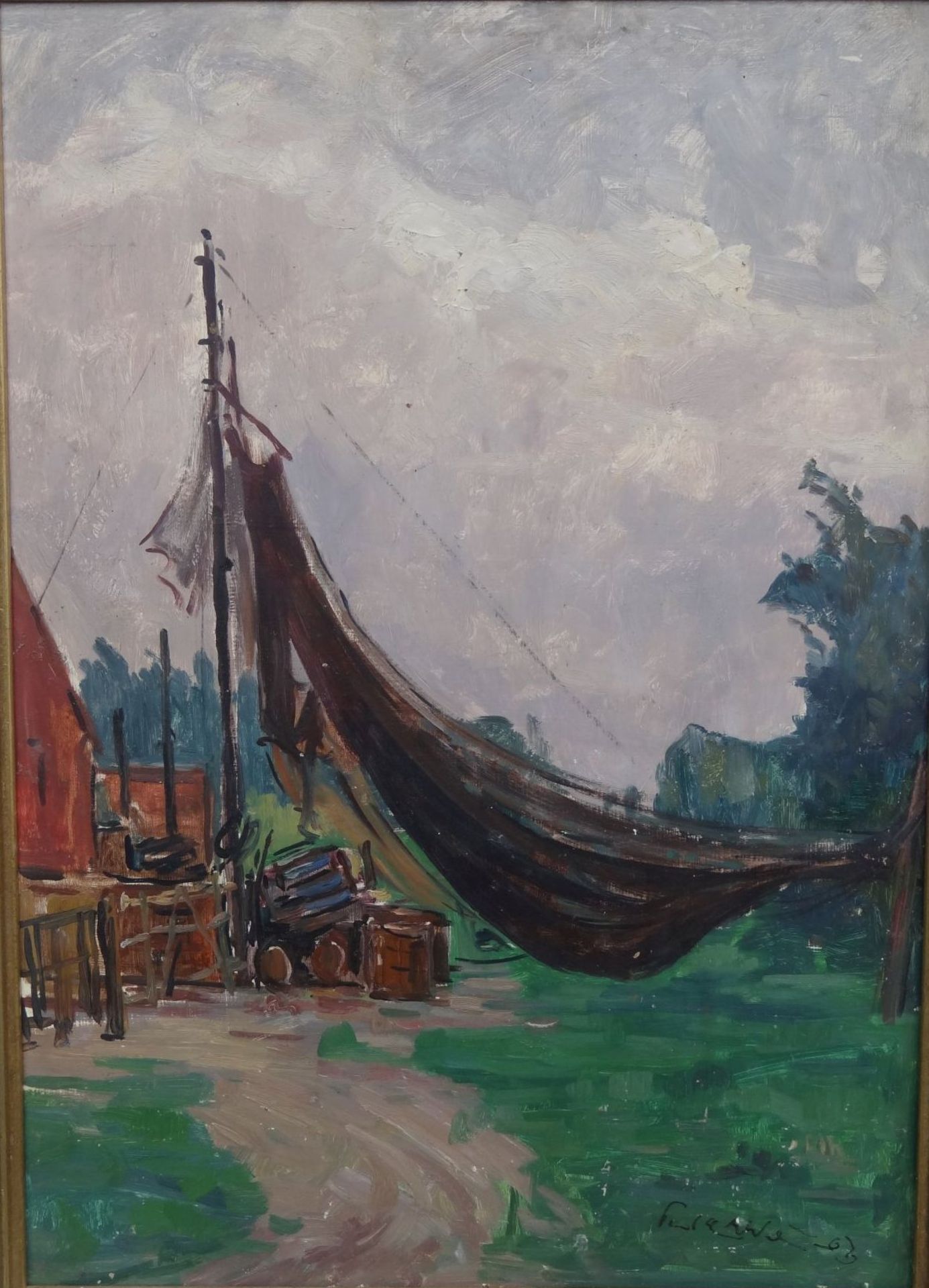 Paul Ernst WILKE (1894-1972), 1963 "Fischernetz in Dorum", Öl/Platte, gerahmt, RG 80x60 c- - -22.