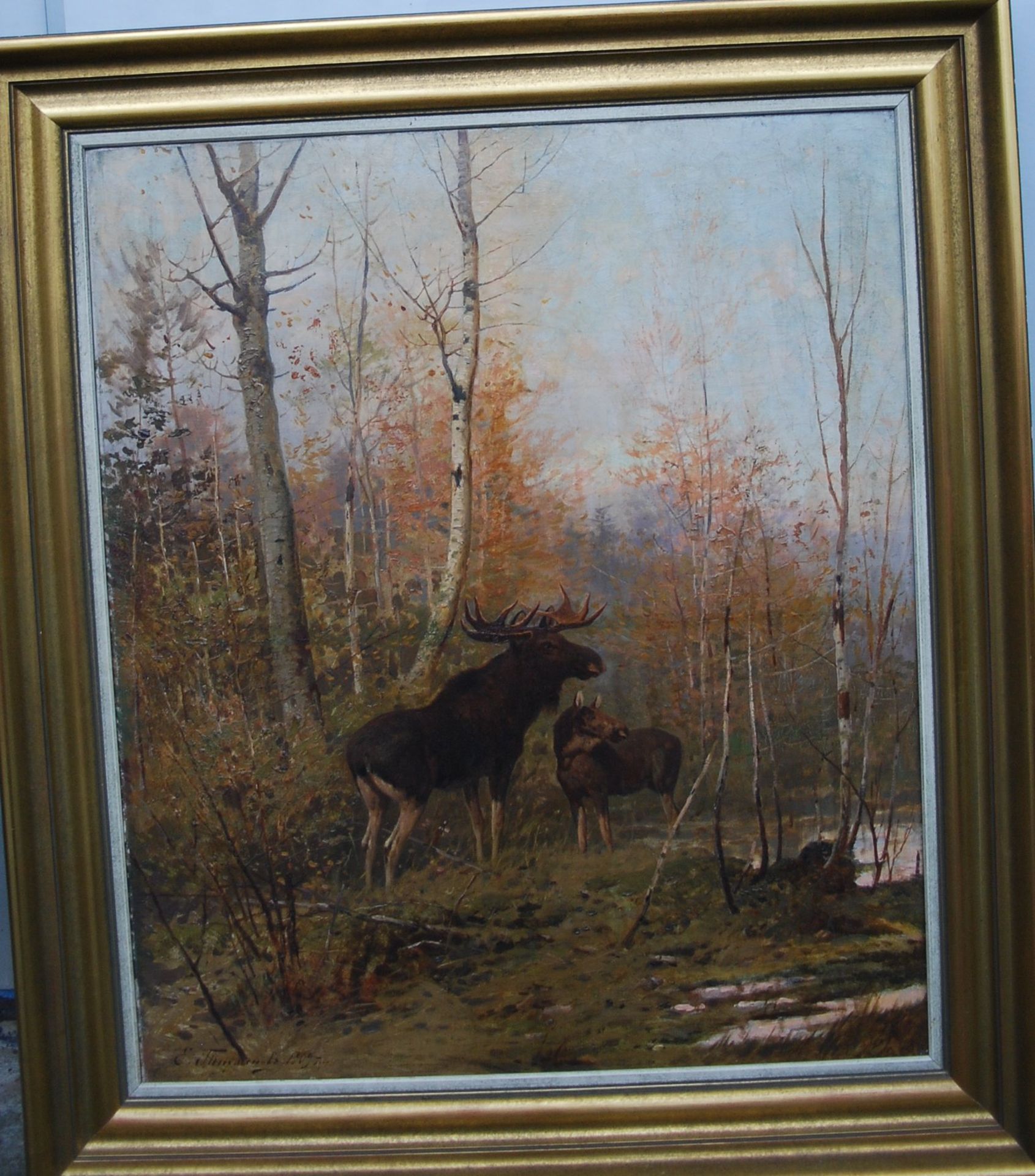 Efim TIKHMENEV (1869-1934), 1909 "Elche im Herbstwald", Öl/Leinen, ,82x67 cm, gerahmt, RG 100x84 cm, - Image 3 of 8