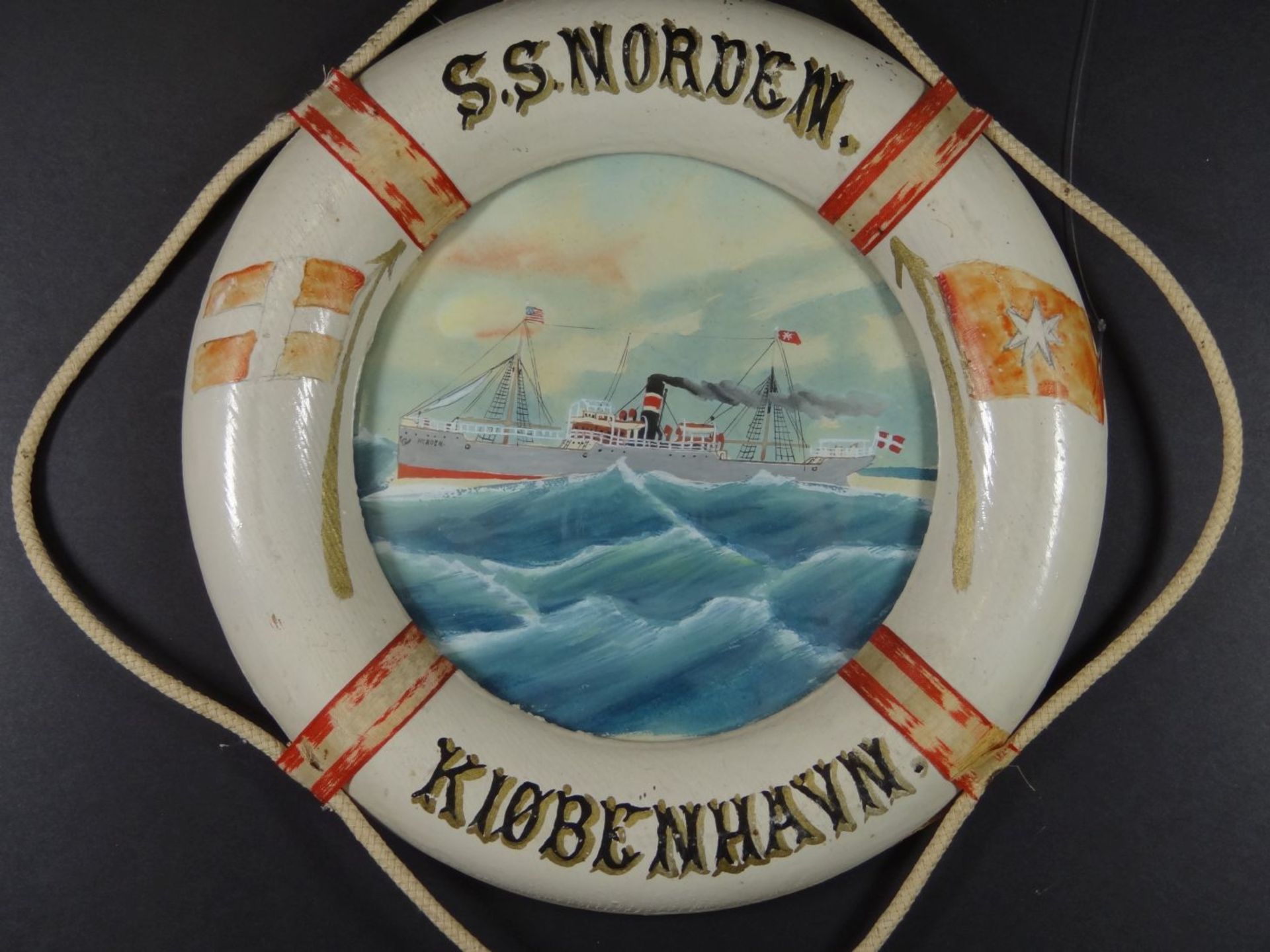 anonymes Schiffsgemälde "S.S.Norden" in Rettungsring-Rahmen/Glas, D-22 c- - -22.61 % buyer's premium - Bild 2 aus 5