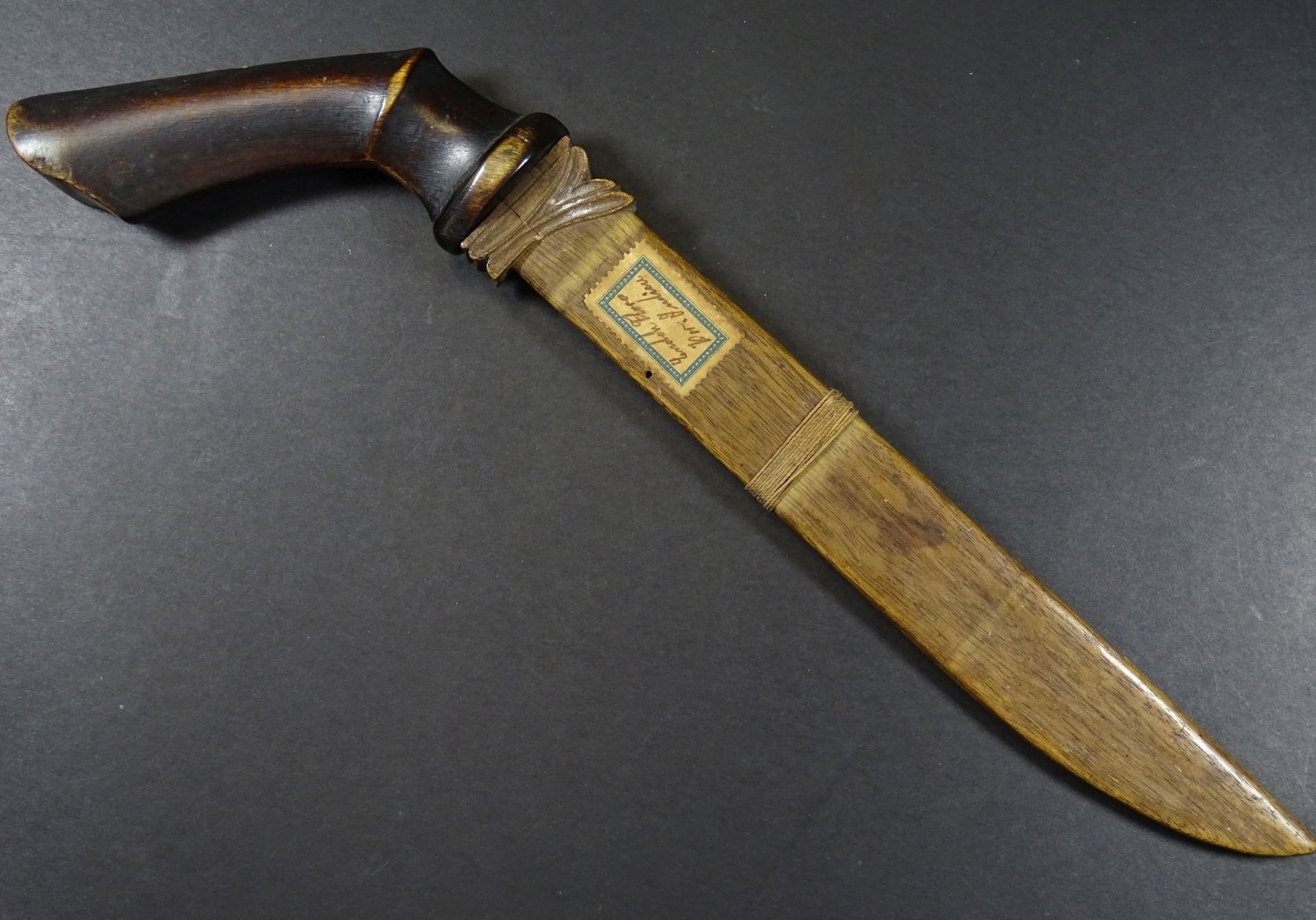 altes Messer mit Holzgriff, Indien, Holzscheide, L-32 cm, Alters-u. Gebrauchsspuren- - -22.61 %