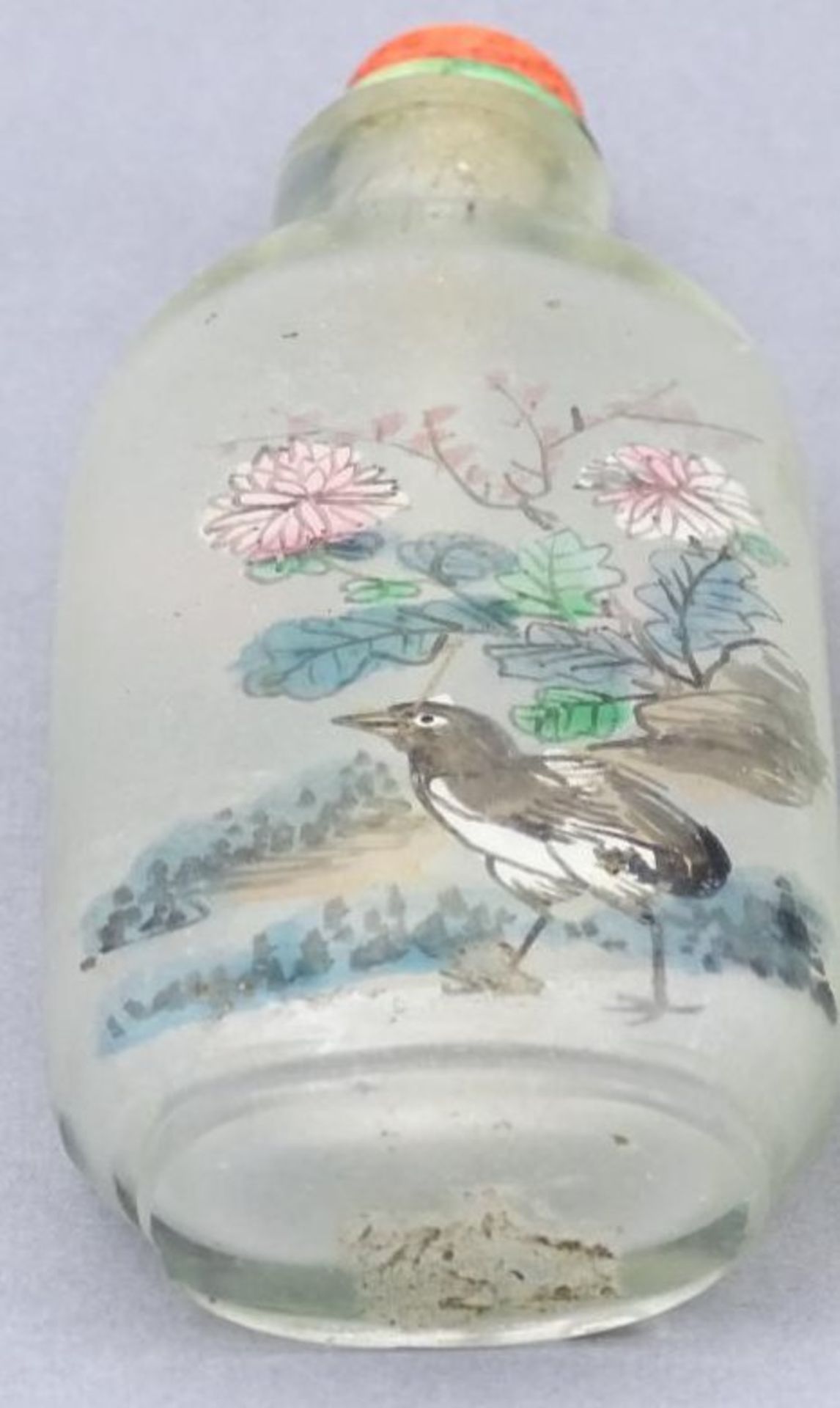 Glas Snuffbottel, Zwischwenglasbemalung mit Storch und Vogel, auf Karte mit mehreren anderen, - Bild 4 aus 7