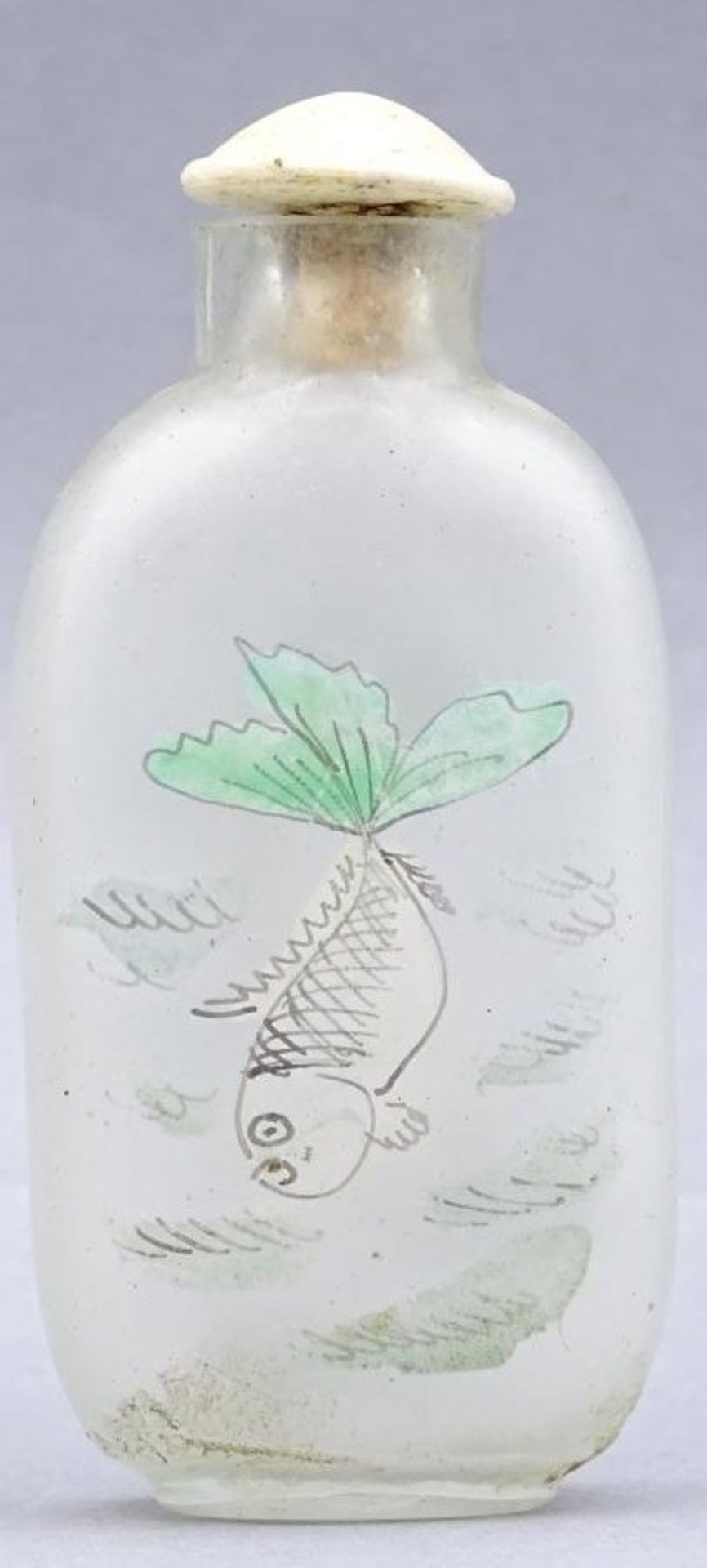 Glas Snuffbottle, Zwischwenglasbemalung mit Reiher und Goldfisch, mit auf Karte, Lempertz 1969- - - - Bild 2 aus 9