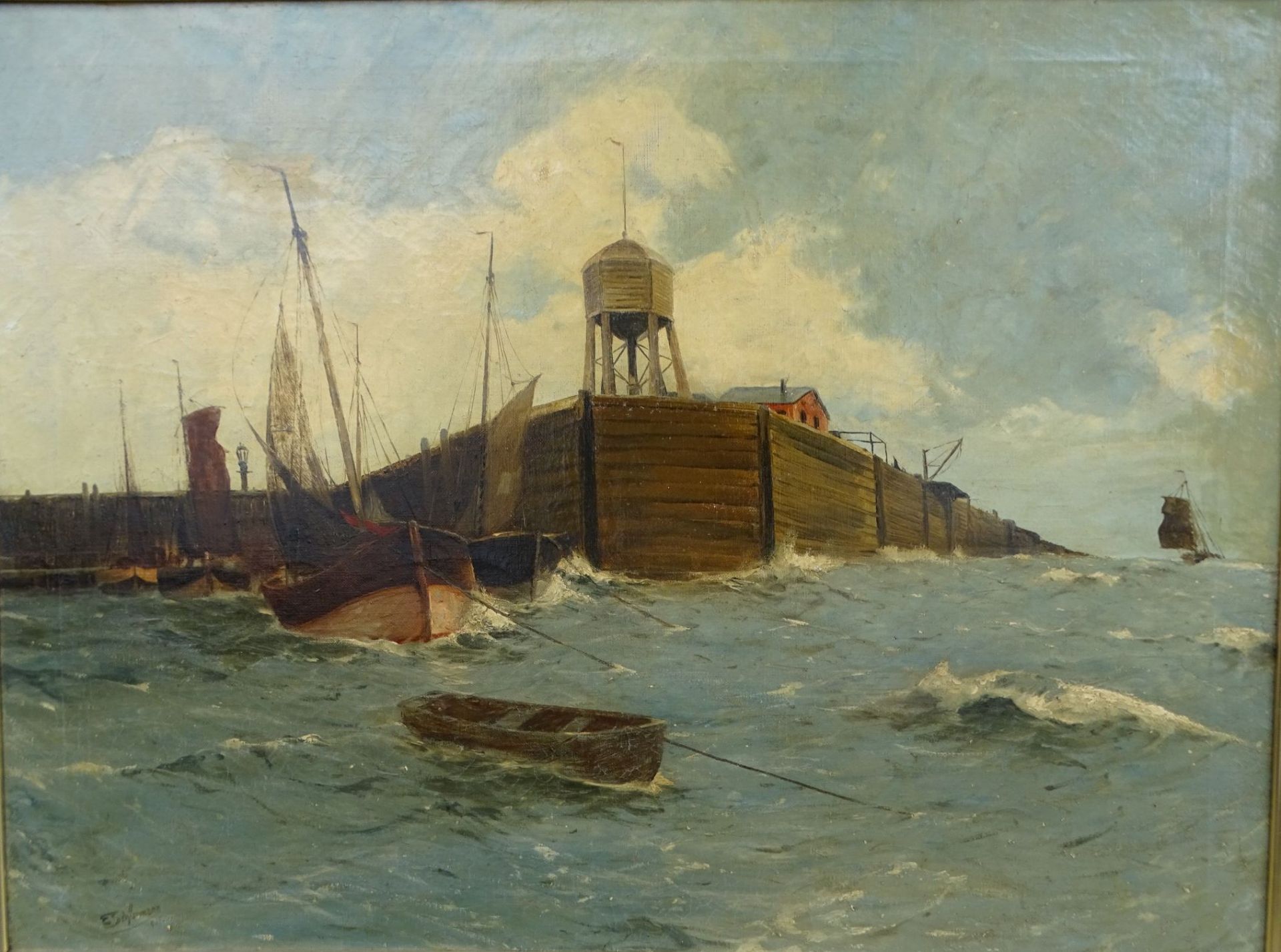 E. Schümann, Ddf., "Boote im Hafen", Öl/Leinen, gerahmt, 74x99- - -22.61 % buyer's premium on the