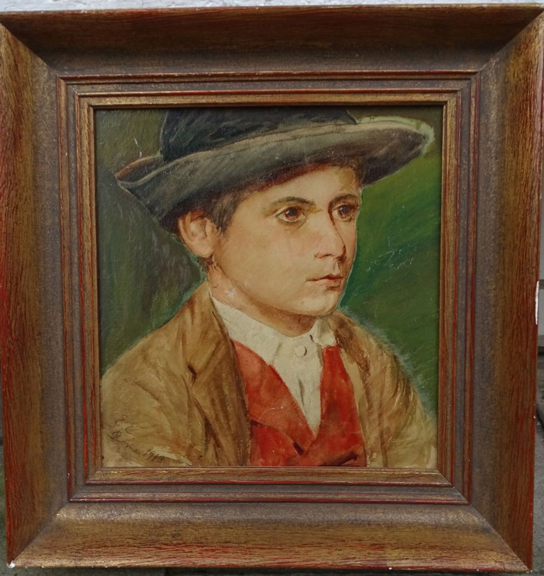 E.E., Roma 1913 "Portrait eines jungen Mannes", Öl/Platte, gerahmt, RG 43x42 c- - -22.61 % buyer's