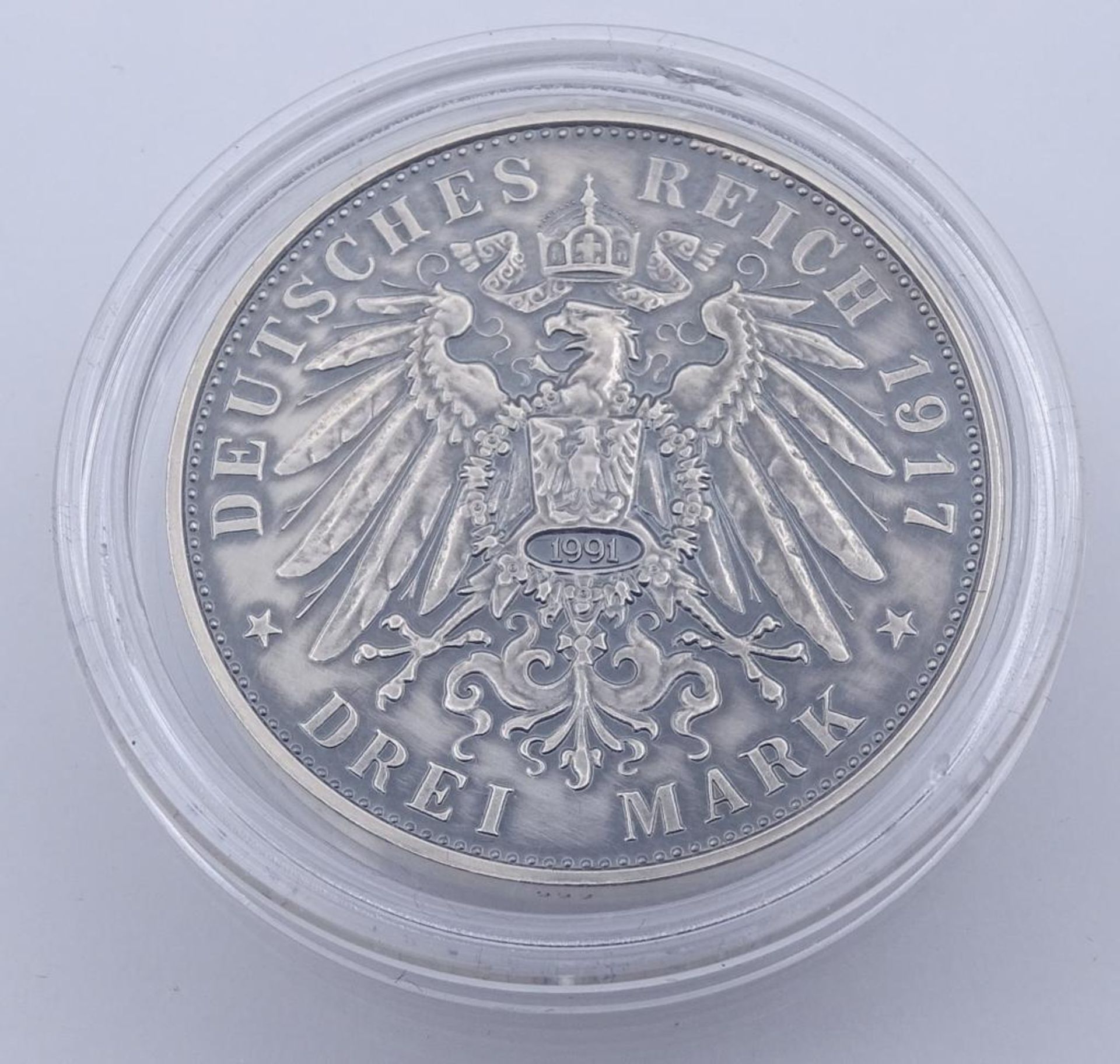 Drei Mark 1917 - Friedrich der Weise - Nachprägung,in Kapsel,versilbert- - -22.61 % buyer's