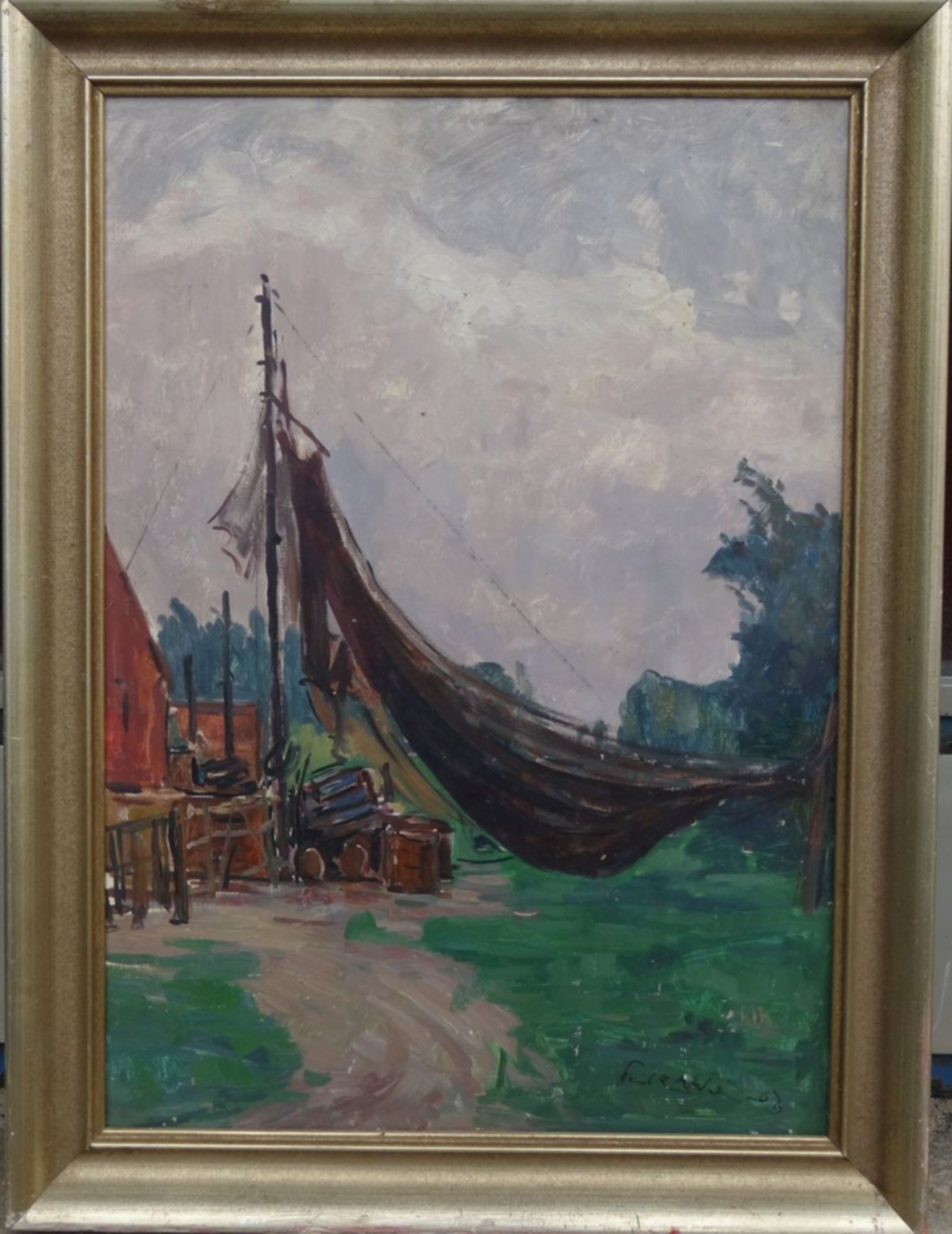 Paul Ernst WILKE (1894-1972), 1963 "Fischernetz in Dorum", Öl/Platte, gerahmt, RG 80x60 c- - -22. - Bild 2 aus 5