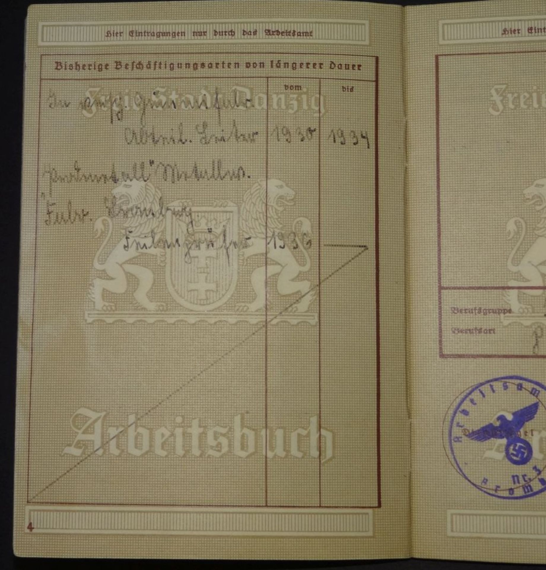 Arbeitsbuch "Freie Stadt Danzig" ab 1934- - -22.61 % buyer's premium on the hammer priceVAT margin - Bild 4 aus 6
