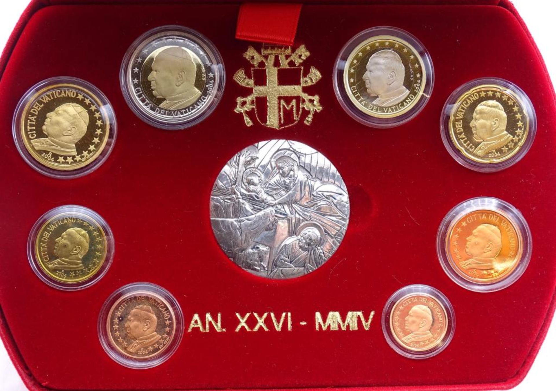 Münzserie -Pontifikat seiner heiligkeit Johannes Paul II., 2004, Euromünzsatz + Medaille Sterling - Bild 2 aus 3