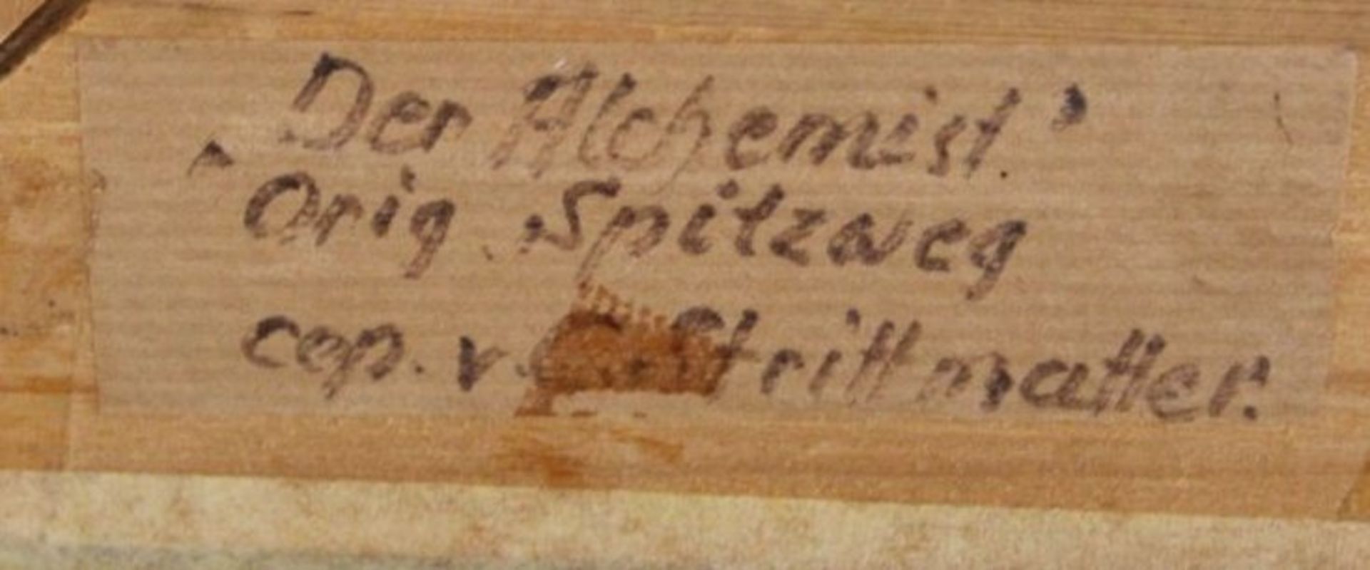 Der alchemist, Kopie nach Spitzweg, verso signiert Stritmatter, Öl/Leinwand, gerahmt, RG 49 x 59cm.- - Bild 4 aus 4