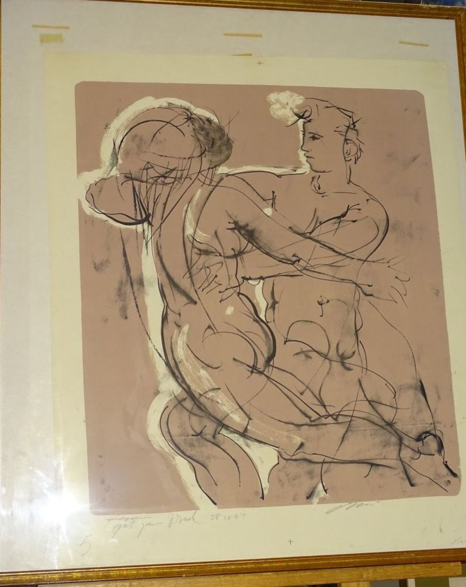 Hans ERNI (1909-2015) signierte Lithografie "nacktes Paar", beschriftet "gut zum Druck", RG 84x72 - Bild 3 aus 8