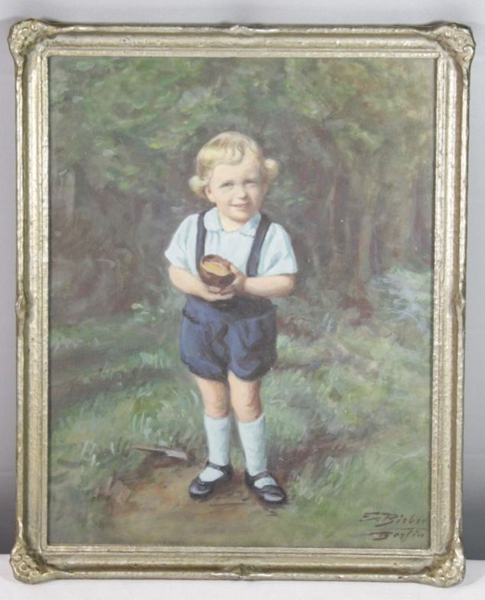 Emil BIEBER (1878-1963), Kinderportrait, Mischtechnik, ger./Glas, RG 32 x 26cm.- - -22.61 % buyer'