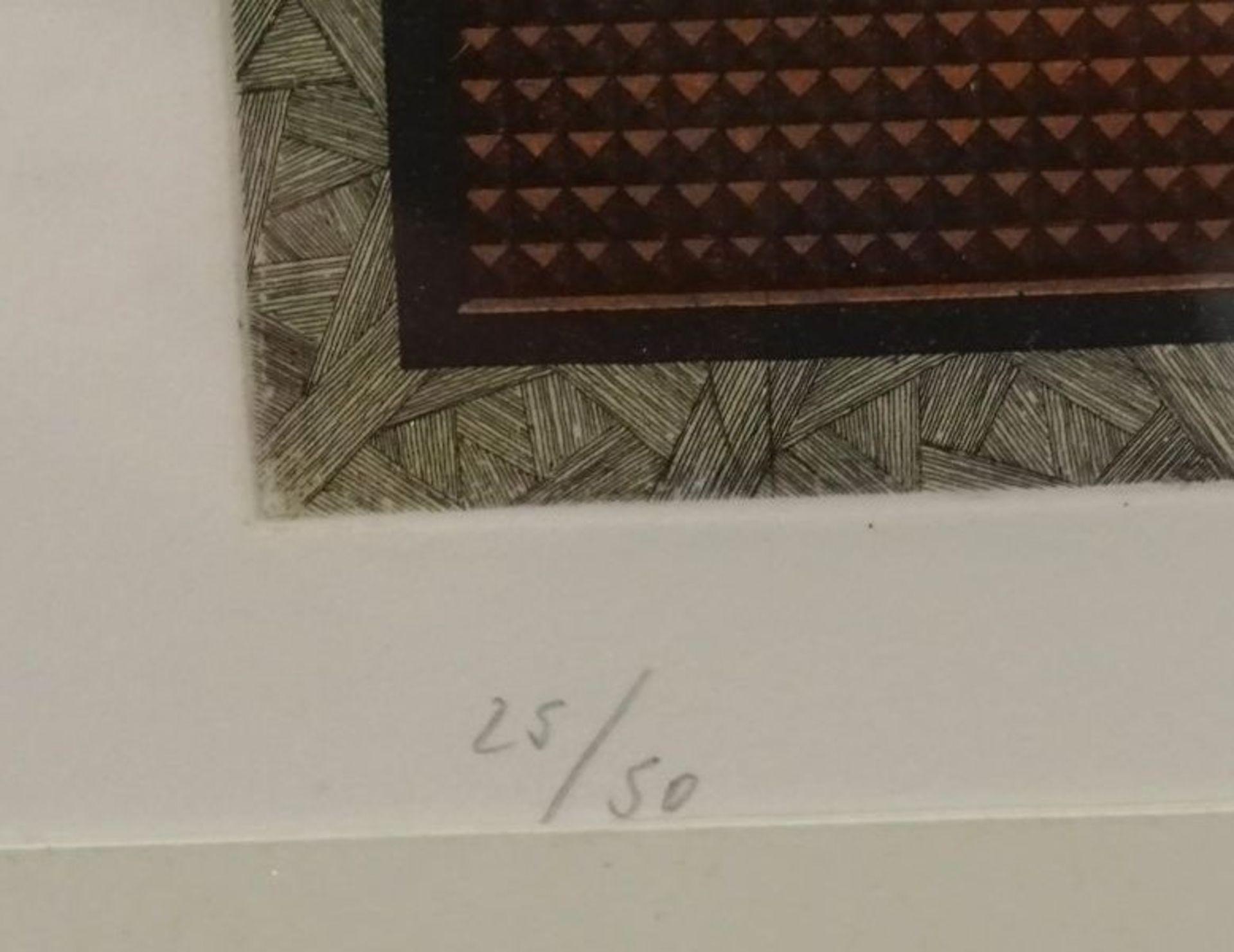 unleserl. signierte, 1981, moderne Lithografie, Nr. 25/50, ger/Glas, 70x55 cm,- - -22.61 % buyer's - Bild 4 aus 5