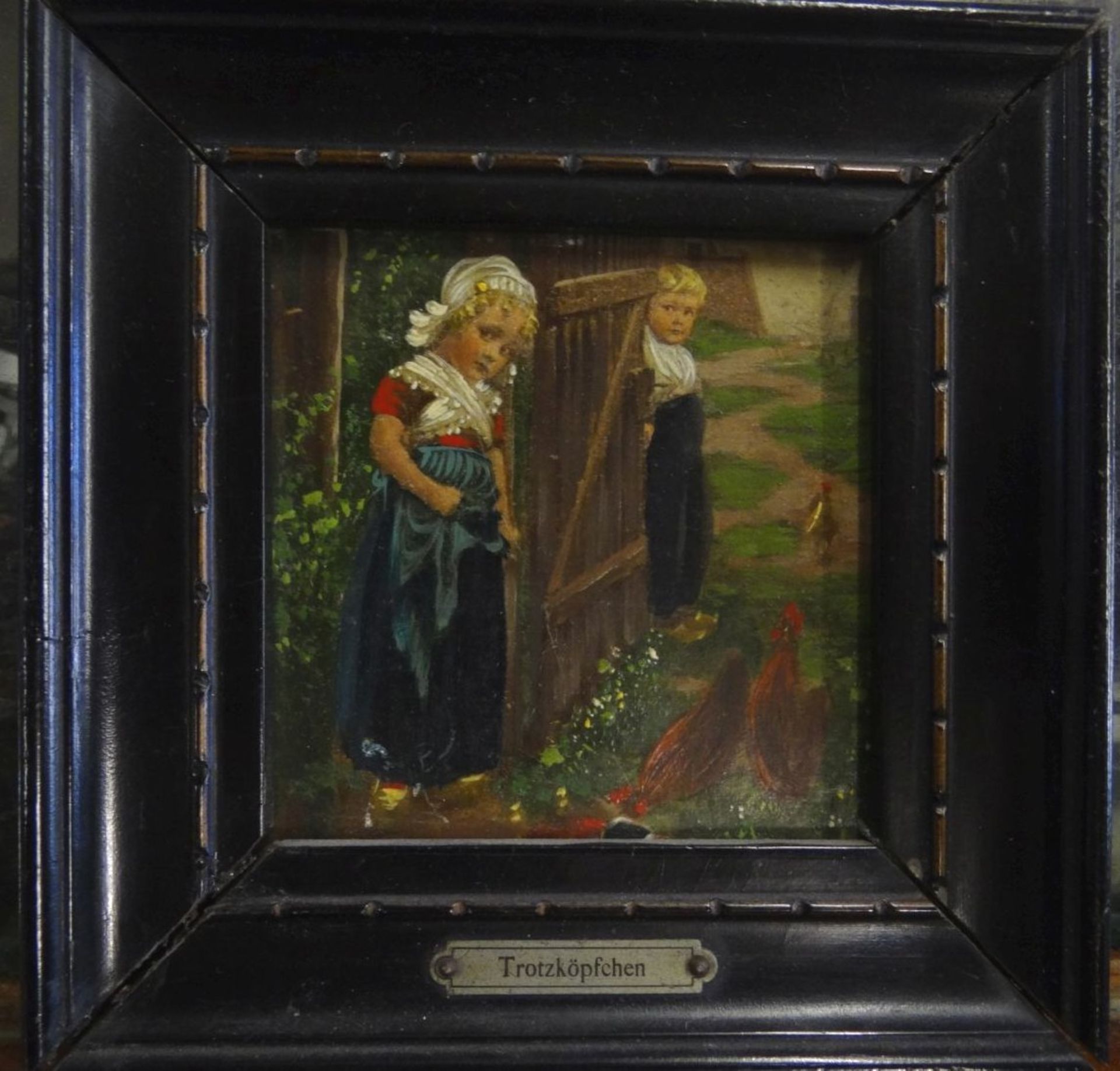kl. anonymes Gemälde "Trotzköpfchen", gerahmt, 13x13- - -22.61 % buyer's premium on the hammer - Bild 2 aus 3