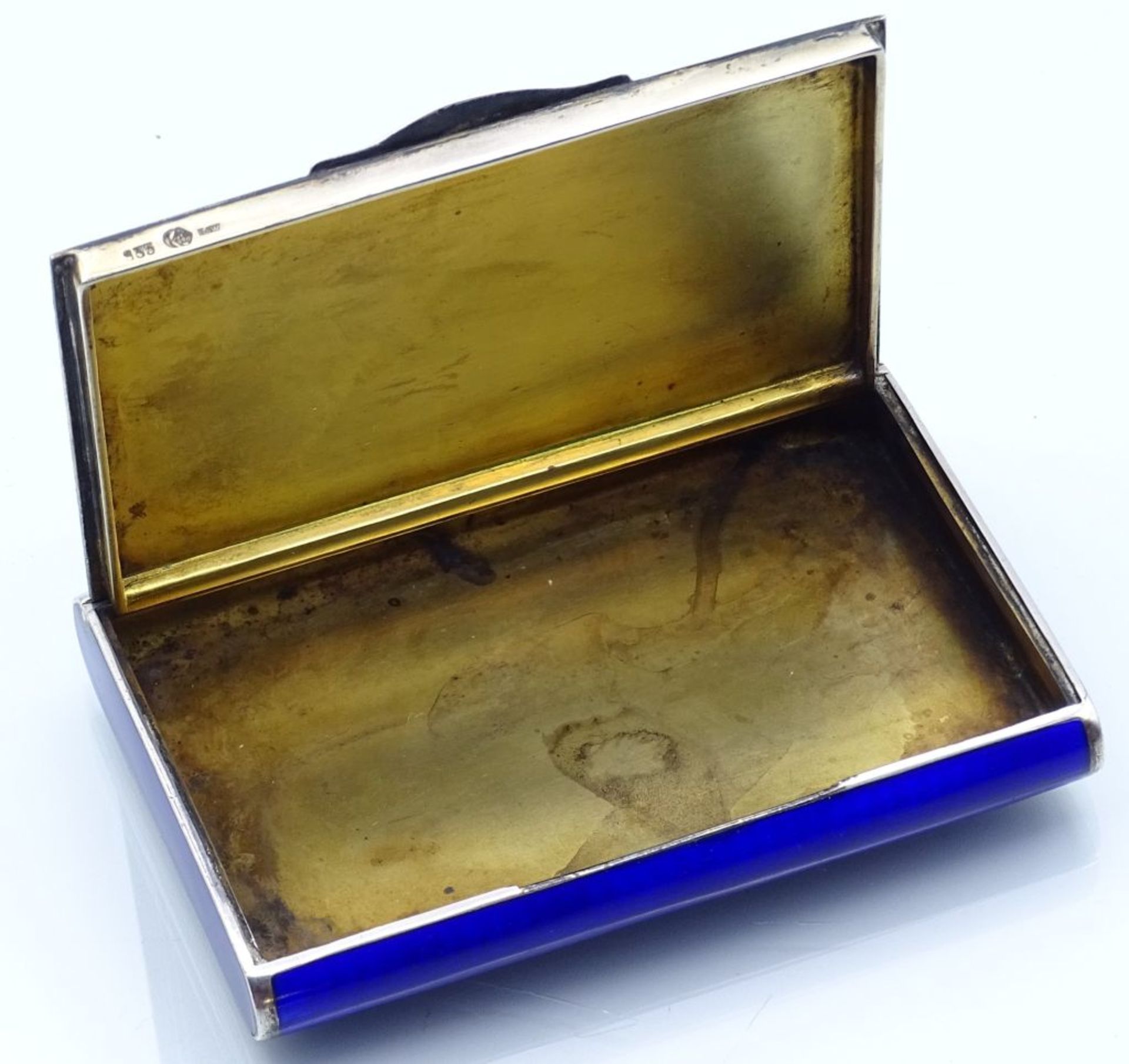 schweres, blau emailliiertes Zigarettenetui, Silber 935. gut erhalten, 6x9 cm, 155 gr.- - -22.61 % - Bild 5 aus 7