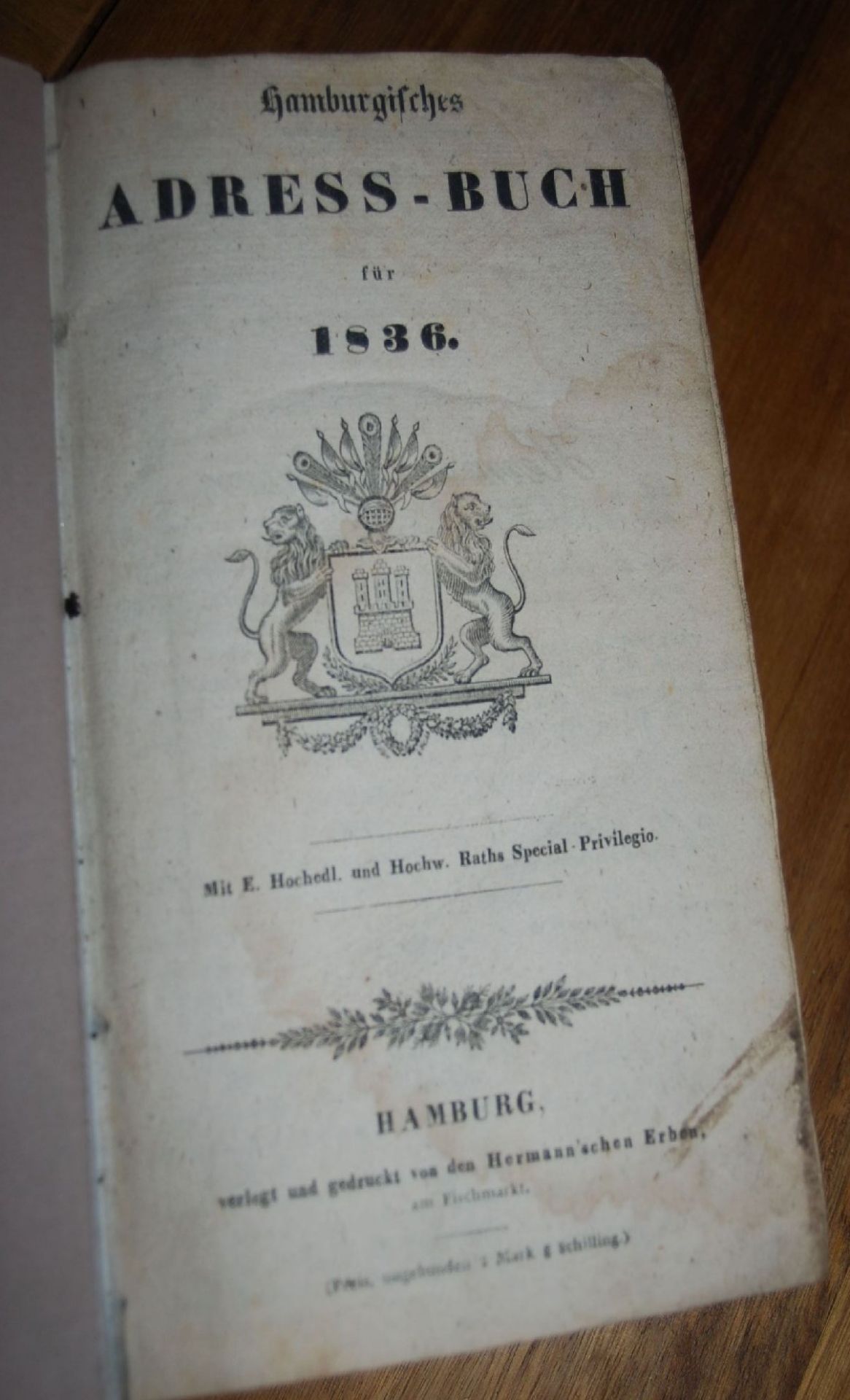 Hamburgisches Adress-Buch 1836, Bibliothekseinband, seitl. beschriftet, 20x13 cm, H-6,5 cm- - -22.61
