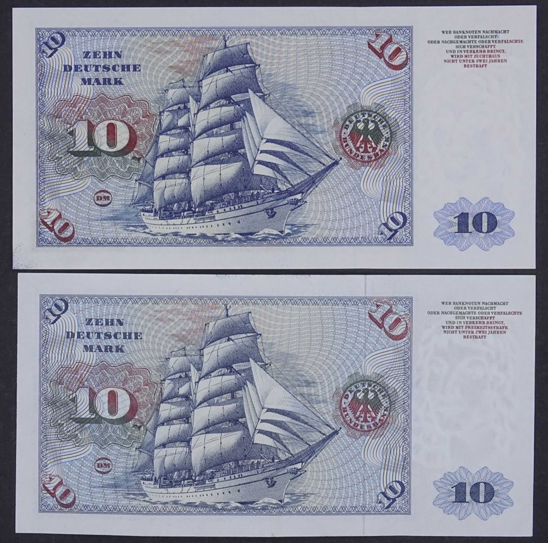 Zwei Banknoten - 10 Deutsche Mark 1960/77 - Deutsche Bundesbank- - -22.61 % buyer's premium on the - Bild 2 aus 2