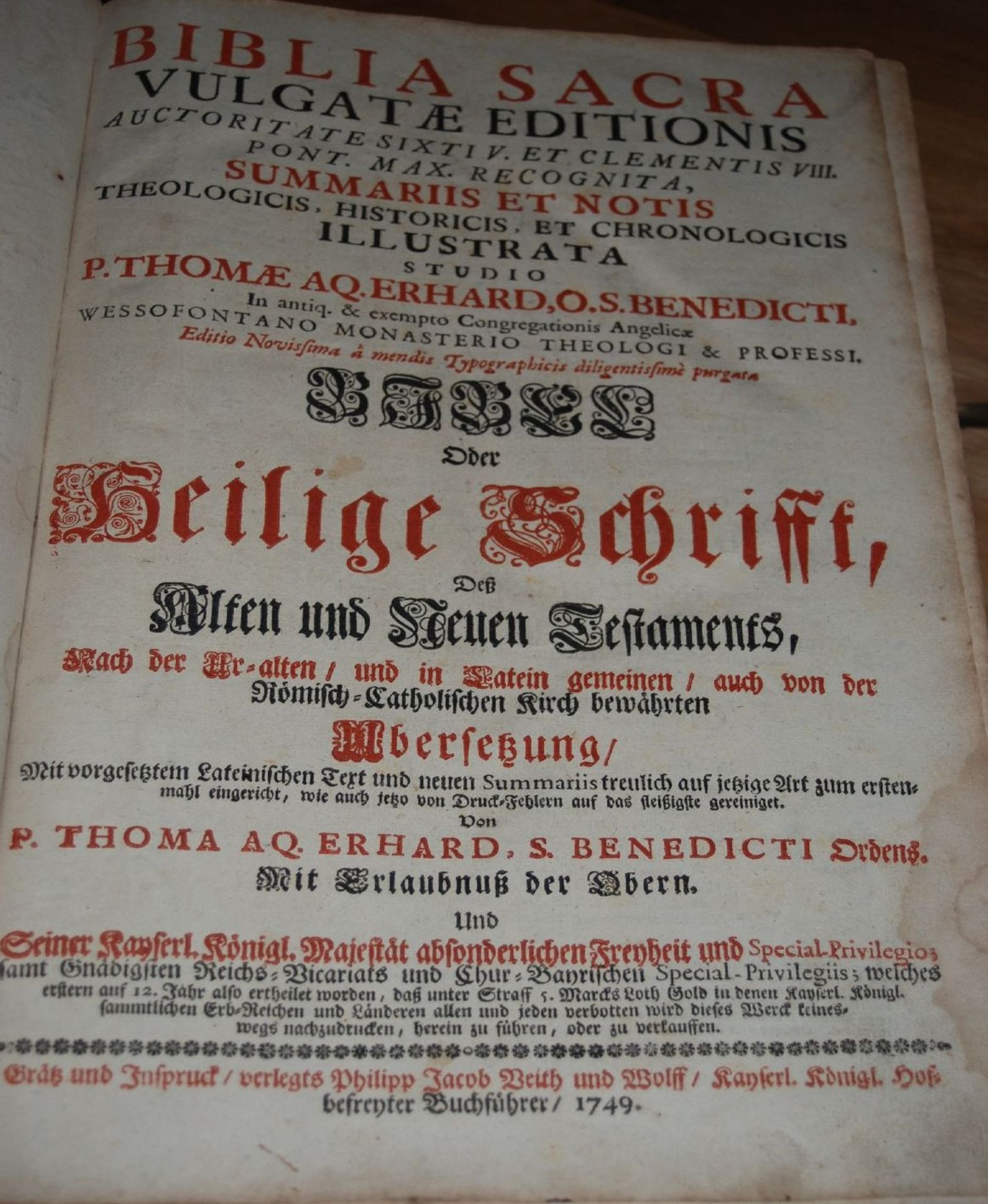 Bibel. - Erhard, Thoma Aq. Biblia Sacra vulgatae editionis . / Bibel oder Heilige Schrifft des Alten