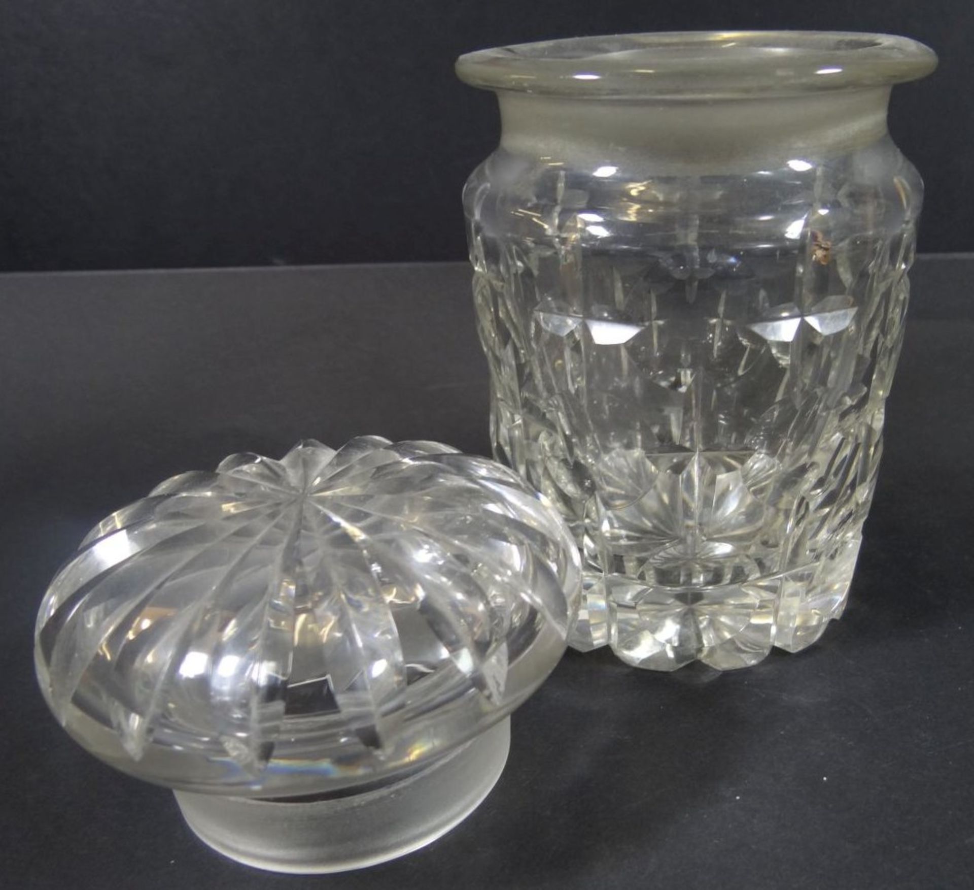 Teedose, Kristall mit Schliff, älter, H-13 cm, Alters-u. Gebrauchsspure- - -22.61 % buyer's - Bild 2 aus 4