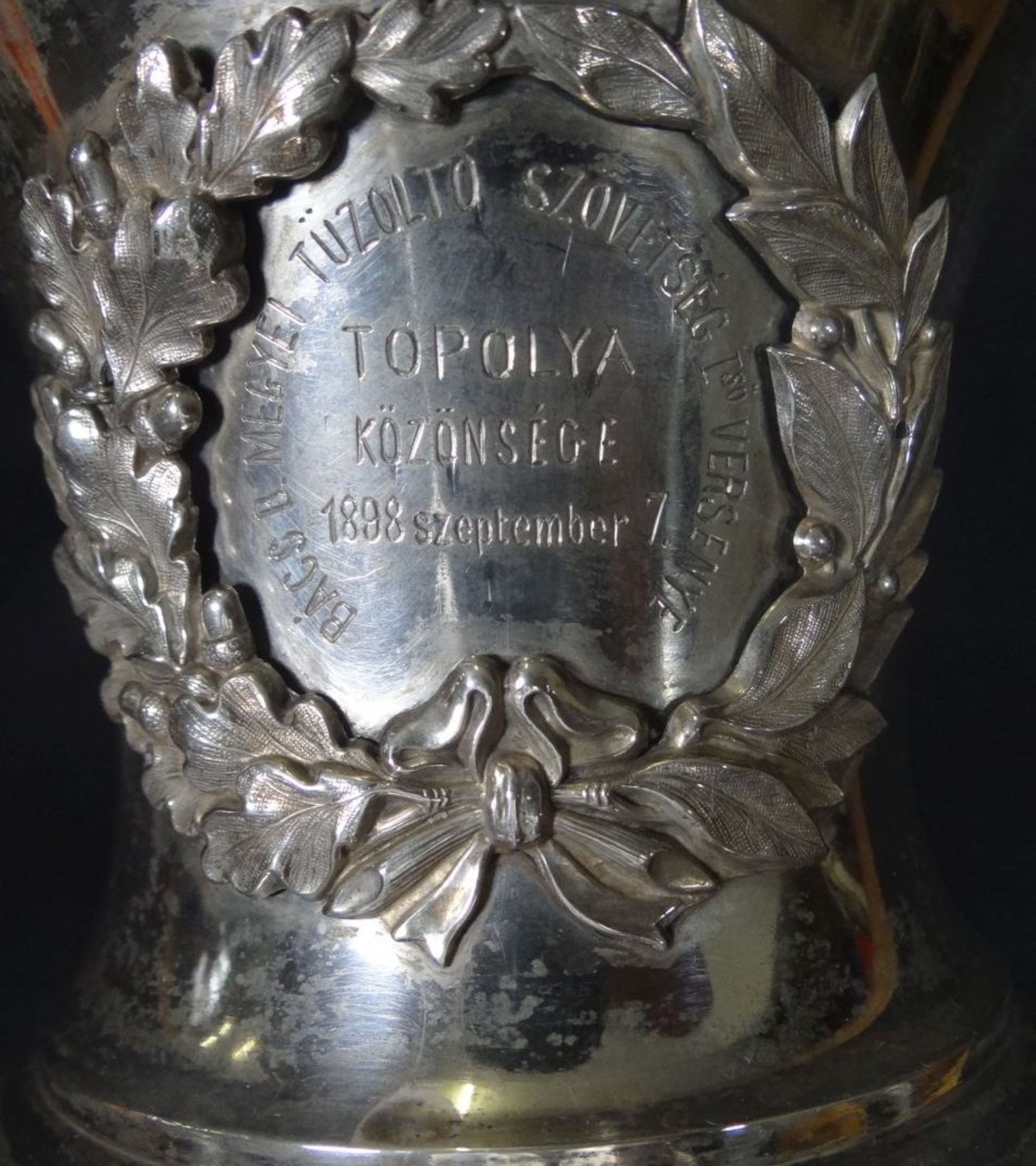 Silber-800- Pokal, Feuerwehr Wettkampf 1898 in Topolya, Ungarn (heute Serbien), ungar. - Bild 6 aus 8