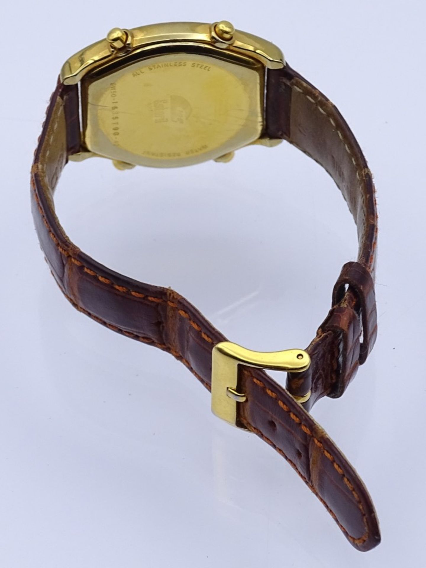 HAU "Dugena-Estoril",Quartz,vergoldet,braunes Krokolederband, Gehäuse 31,5x30,5mm, Funktion nicht - Bild 4 aus 5
