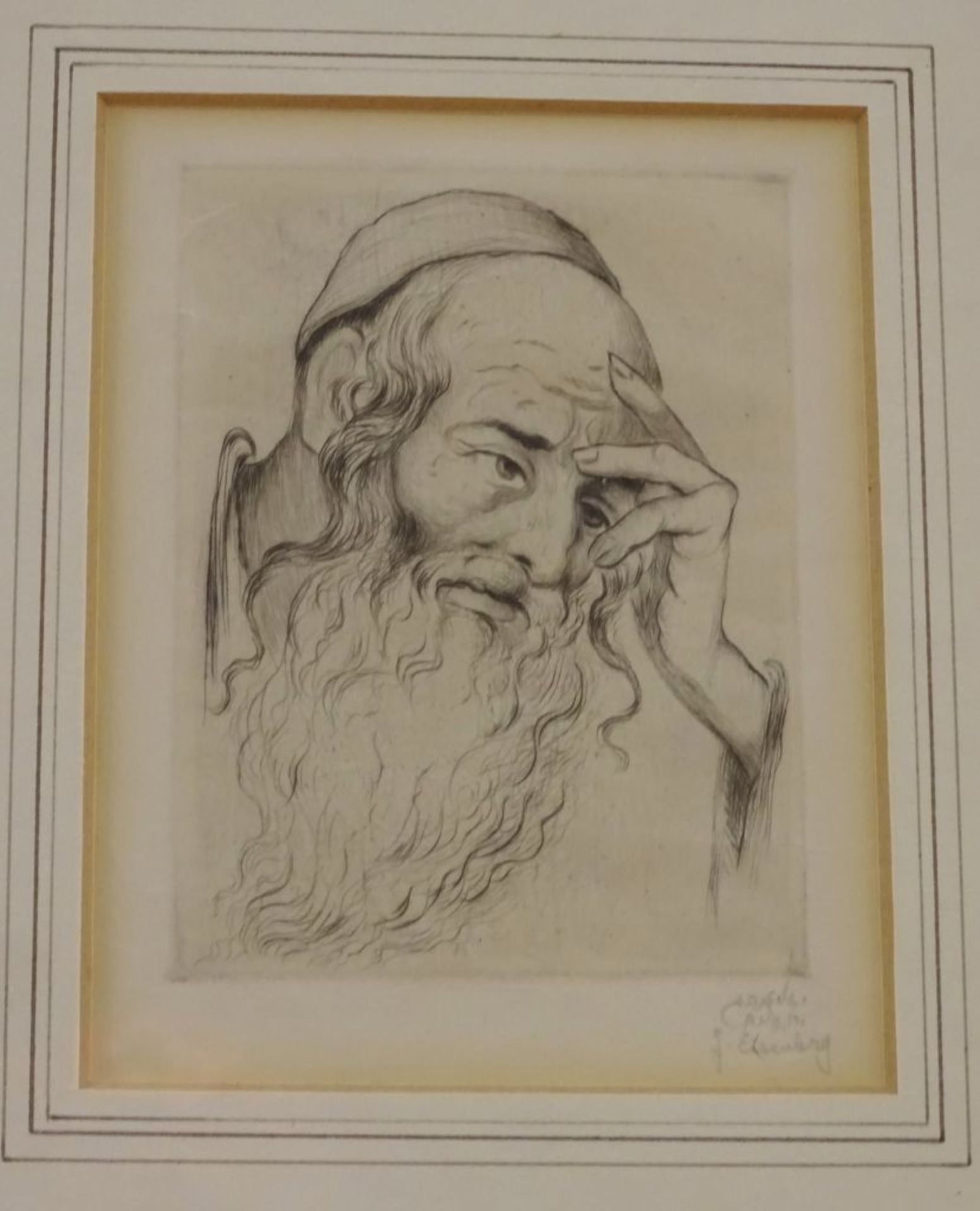 Yacov EISENBERG (1897-1966) Potrait eines bärtigen Juden, Zeichnung, betitelt, ger/Glas, RG 35x26 c-