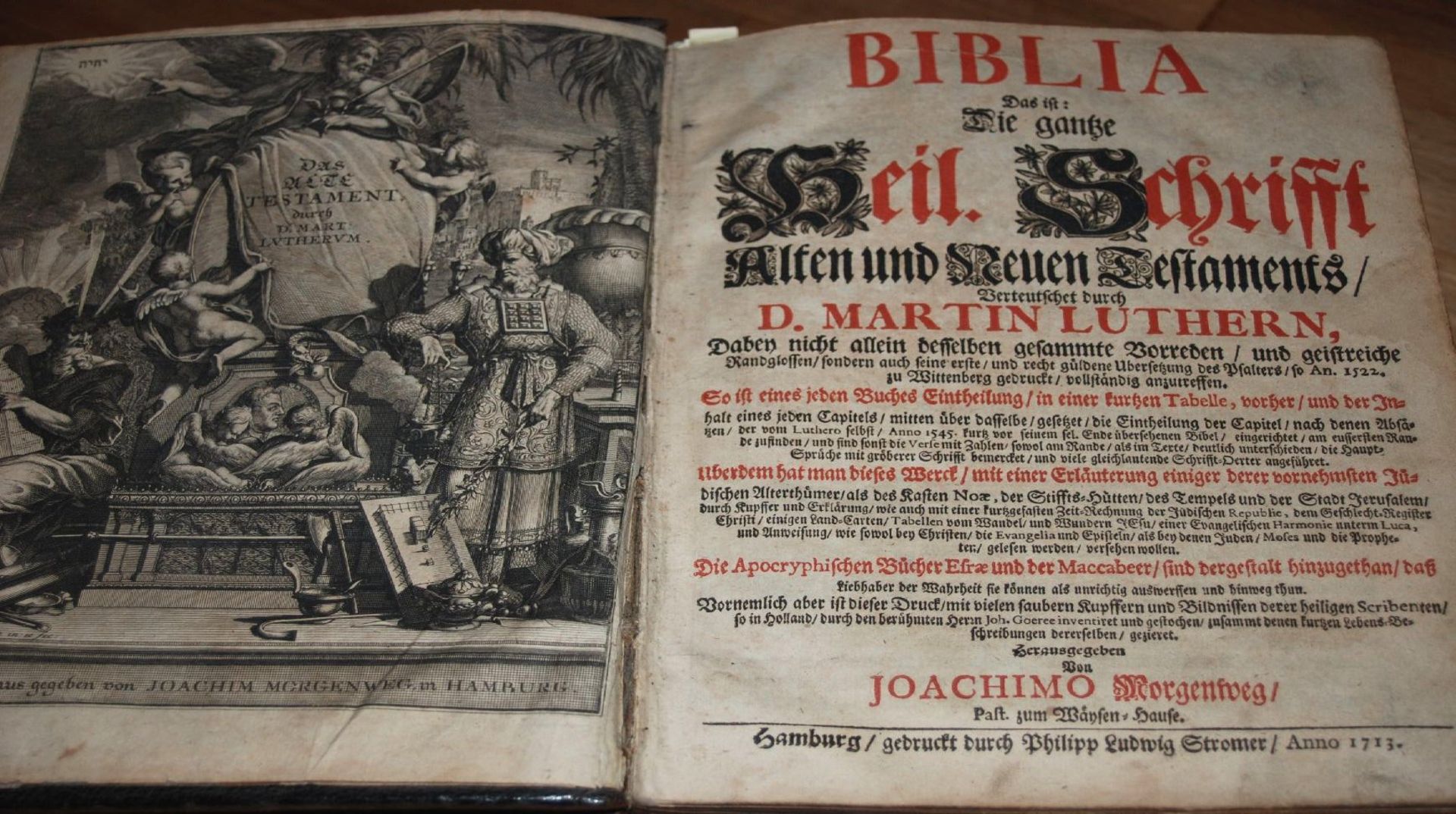 "Biblia" Hamburg 1713, von J. Morgenweg, Pastor vom Waysen-Hause, Einband der Zeit, illustriert,,gut - Bild 2 aus 10