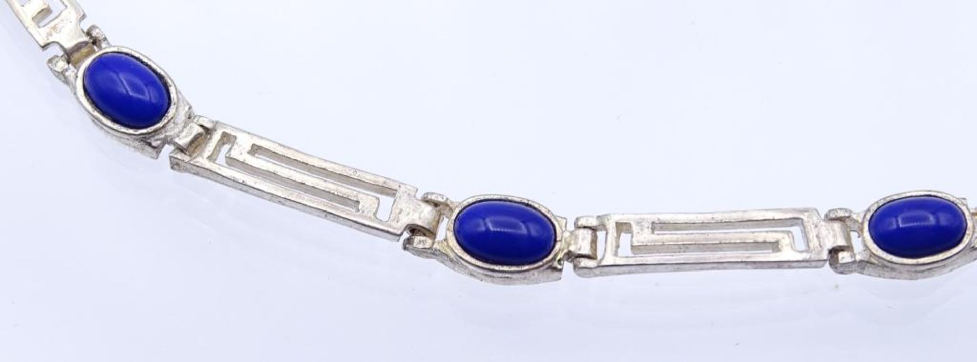 Sterling Silber Halskette mit blauen Cabochons, ein Cabochon fehlt,L- 44,5cm, 17,2gr.- - -22.61 % - Image 3 of 5