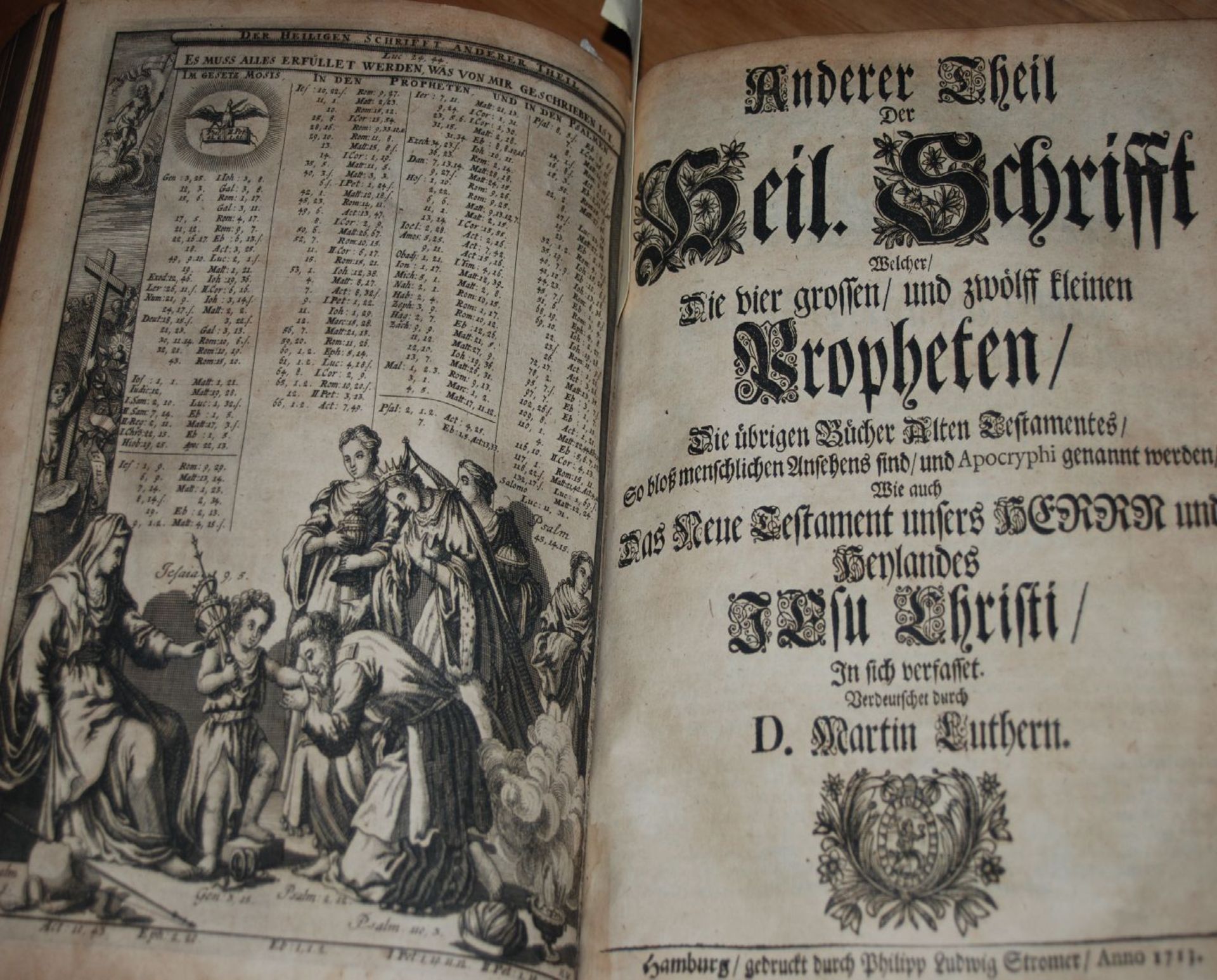 "Biblia" Hamburg 1713, von J. Morgenweg, Pastor vom Waysen-Hause, Einband der Zeit, illustriert,,gut - Bild 5 aus 10