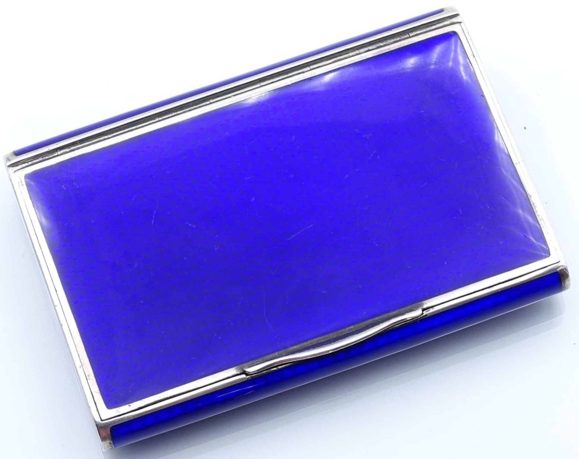 schweres, blau emailliiertes Zigarettenetui, Silber 935. gut erhalten, 6x9 cm, 155 gr.- - -22.61 %