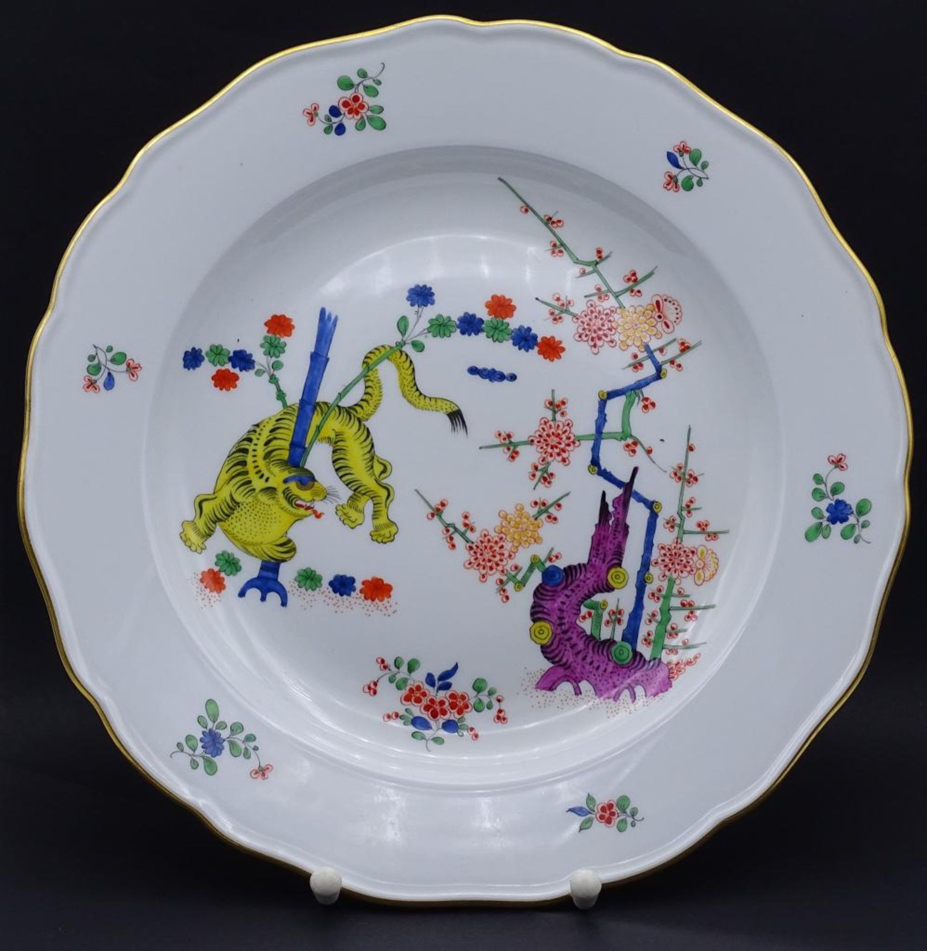 Teller "Meissen" 1.Wahl,Dekor im Kakiemon-Stil: "Gelber Tiger". Goldrand.Schwertermarke, d- 25, - Bild 2 aus 6