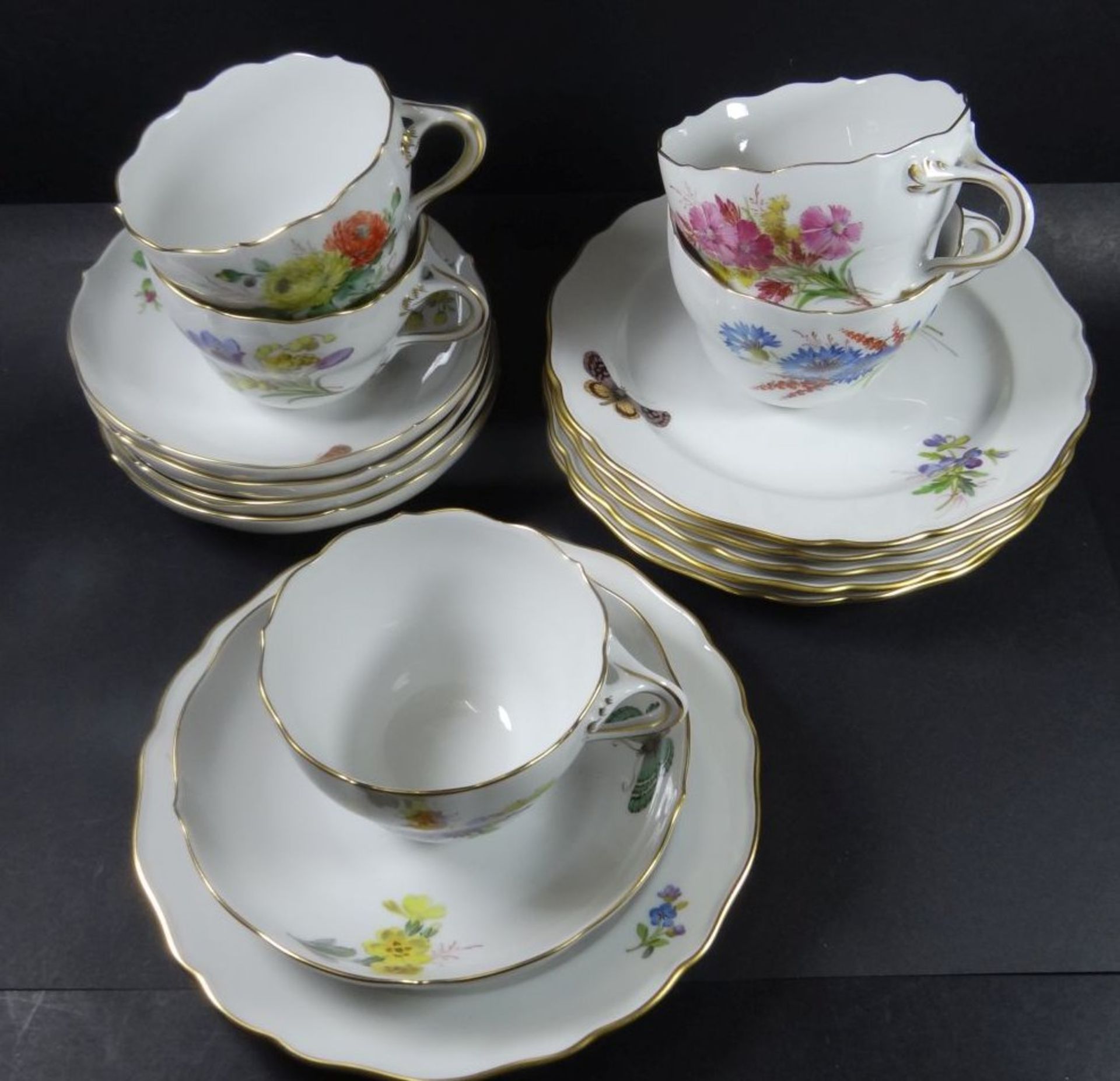 5x Meissen Gedecke, Blumen-und Schmetterlinge, alles erste Wahl, 5 Tassen mit 5 U.T., 6 - Bild 2 aus 5