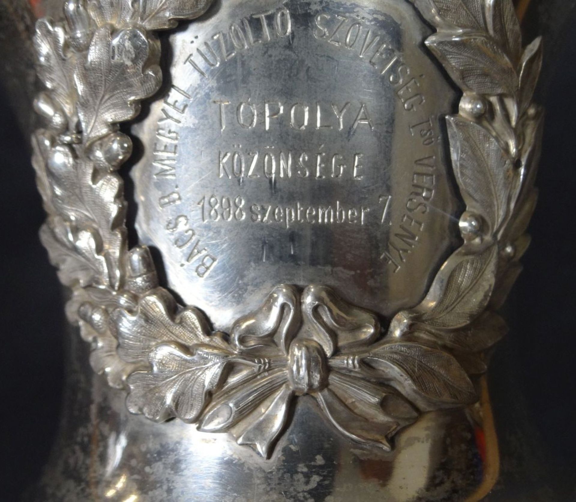 Silber-800- Pokal, Feuerwehr Wettkampf 1898 in Topolya, Ungarn (heute Serbien), ungar. - Bild 7 aus 8