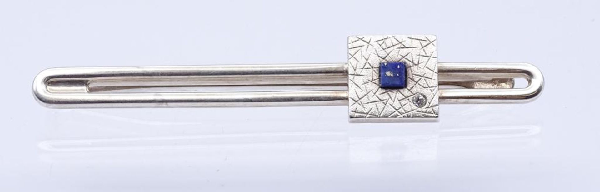 Krawattenklammer, Sterling Silber 925/000, mit Lapisplatte und Zirkon,L- 7,1cm, 11,5gr.- - -22.