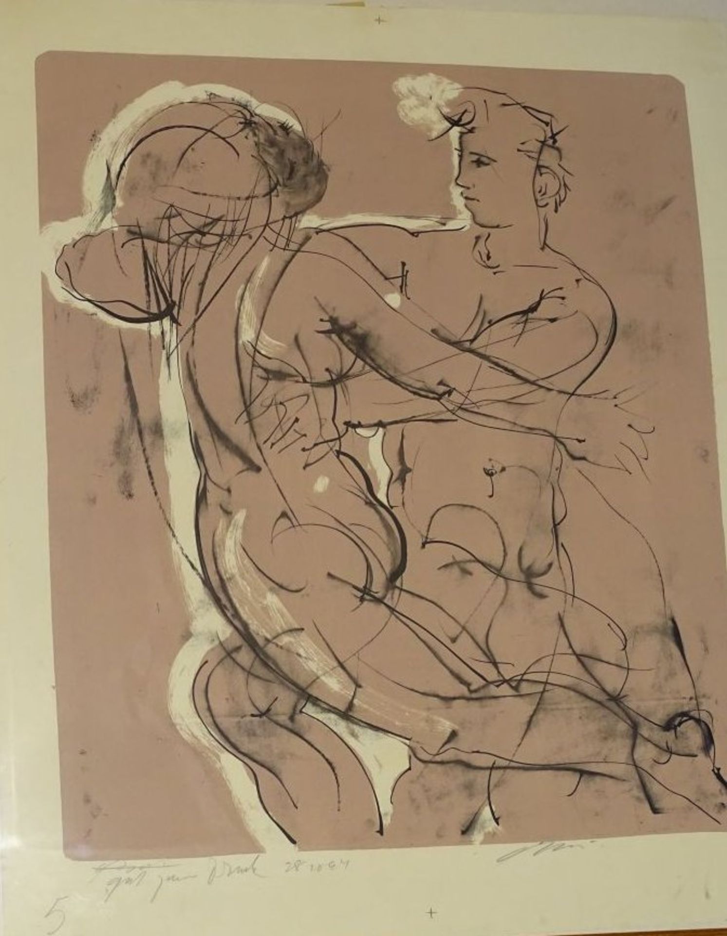 Hans ERNI (1909-2015) signierte Lithografie "nacktes Paar", beschriftet "gut zum Druck", RG 84x72 - Bild 2 aus 8