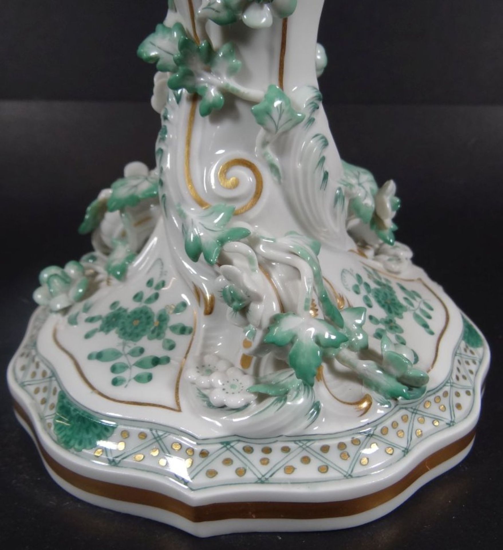 grosser Kerzenständer "Meissen" indisch grün mit Gold, 3 flammig, 1.Wahl, H-23,5 cm, D-20 cm, eine - Bild 5 aus 8