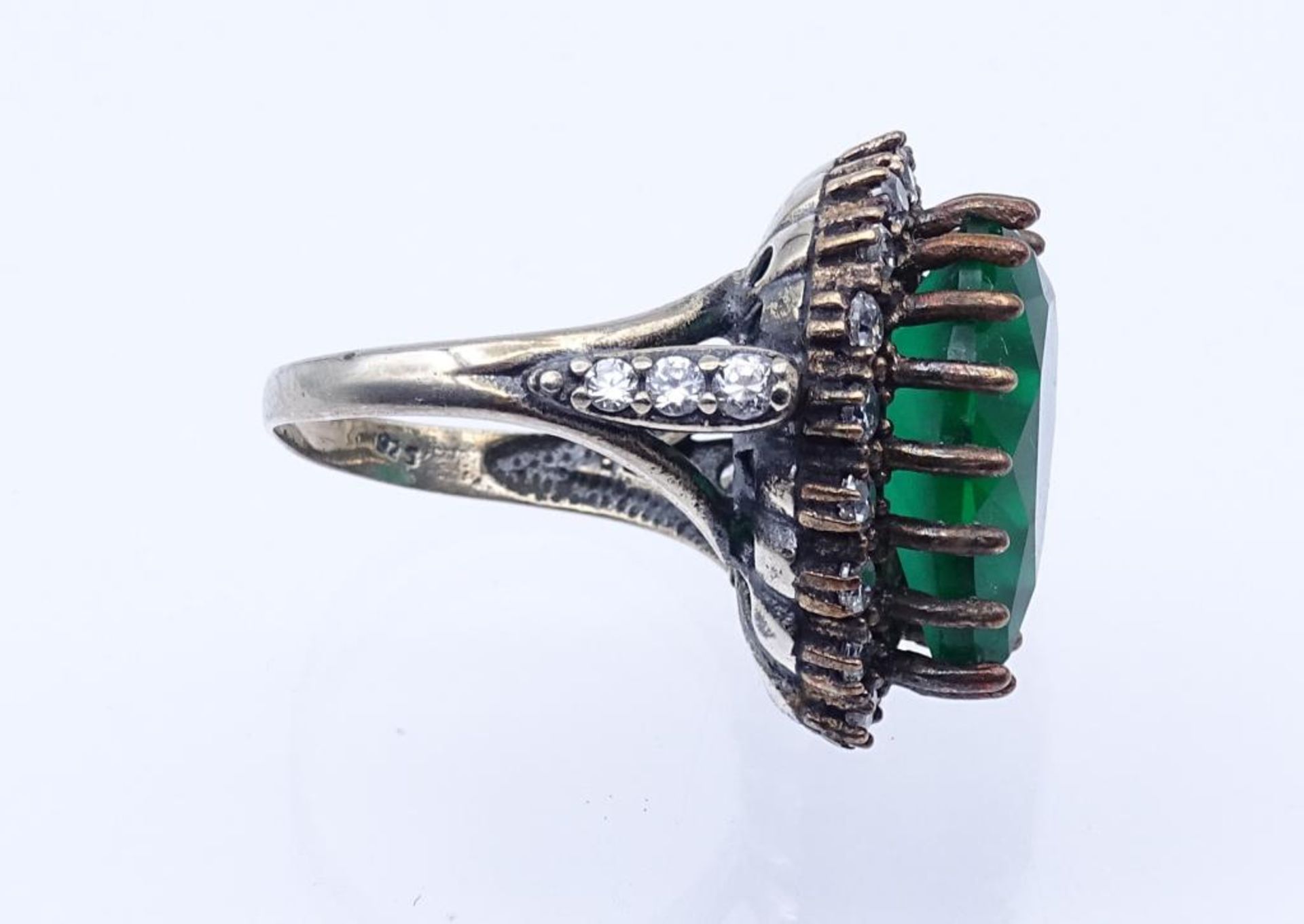Sterling Silber Ring mit einen grünen facettierten Stein, Silber 925/000, 9,2gr.,RG 5- - -22.61 % - Bild 3 aus 4