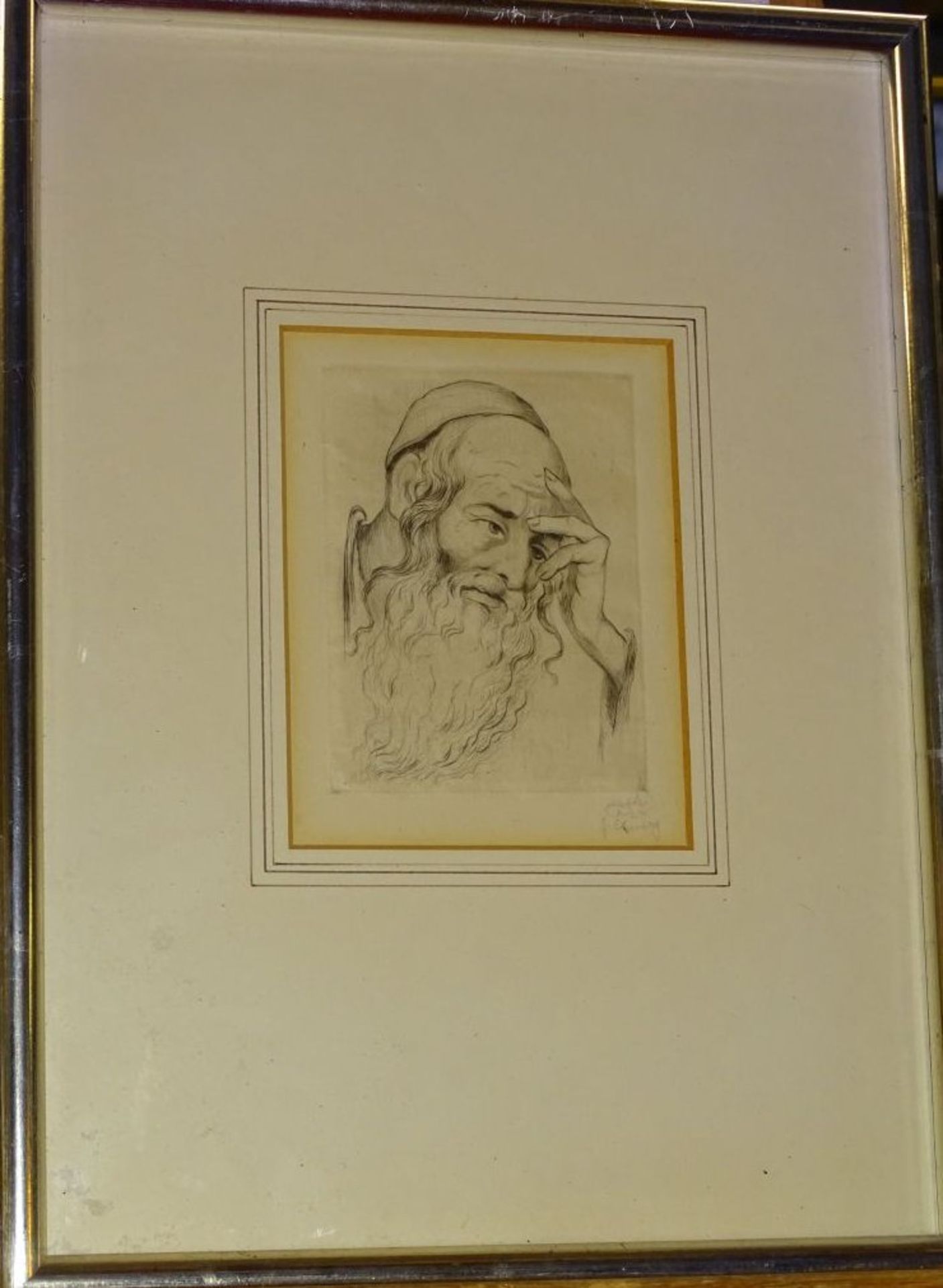 Yacov EISENBERG (1897-1966) Potrait eines bärtigen Juden, Zeichnung, betitelt, ger/Glas, RG 35x26 c- - Bild 3 aus 4